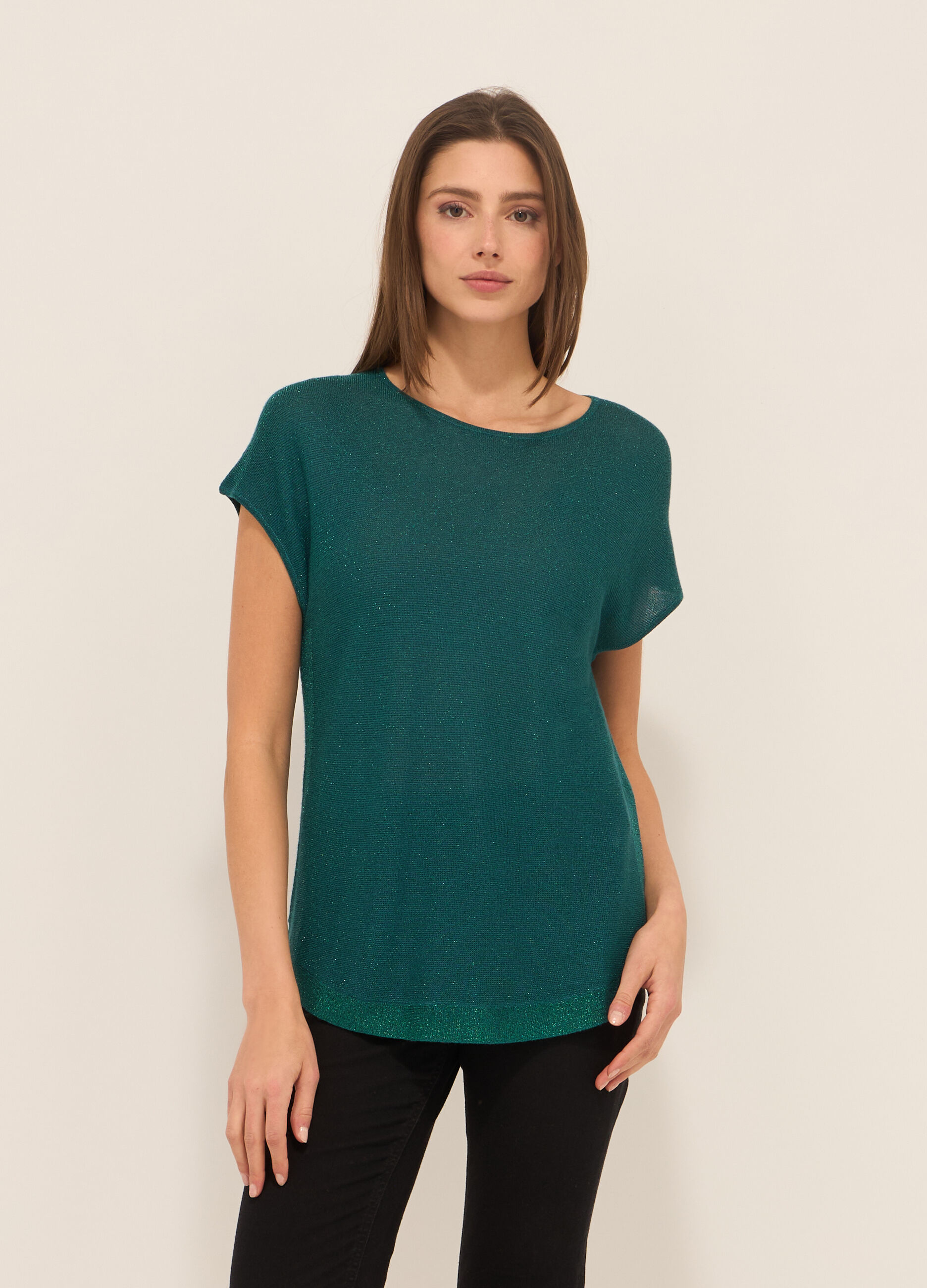 Tricot misto viscosa a maniche corte donna_0