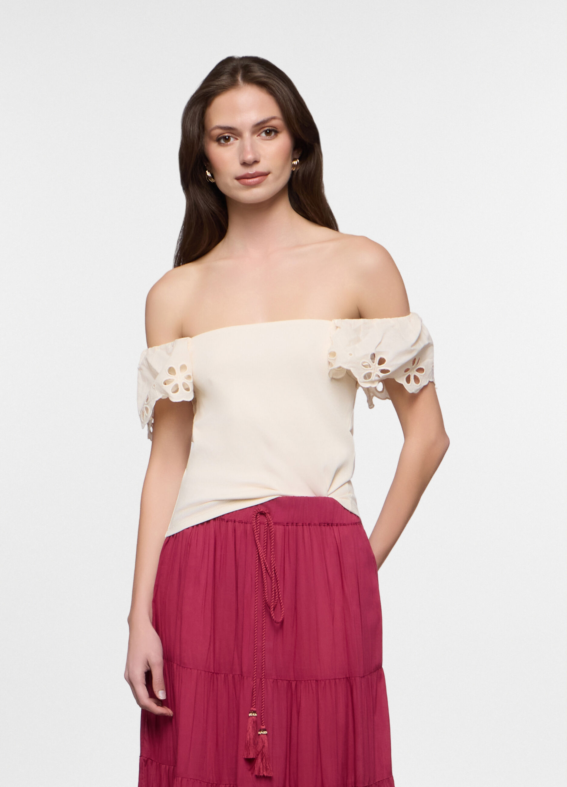 T-shirt con scollo dritto stretch donna_0
