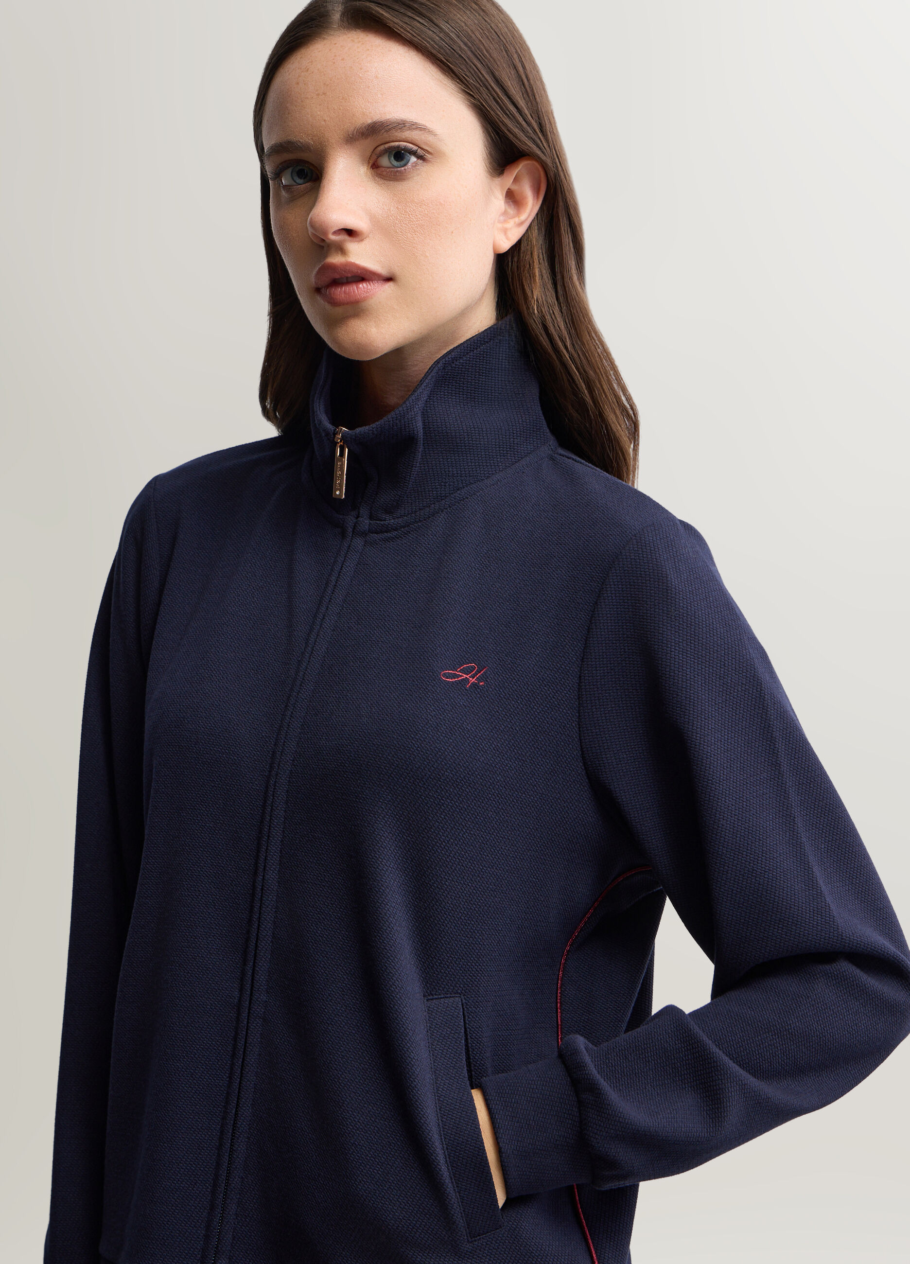 Felpa Full zip misto viscosa stretch Piquet donna_2