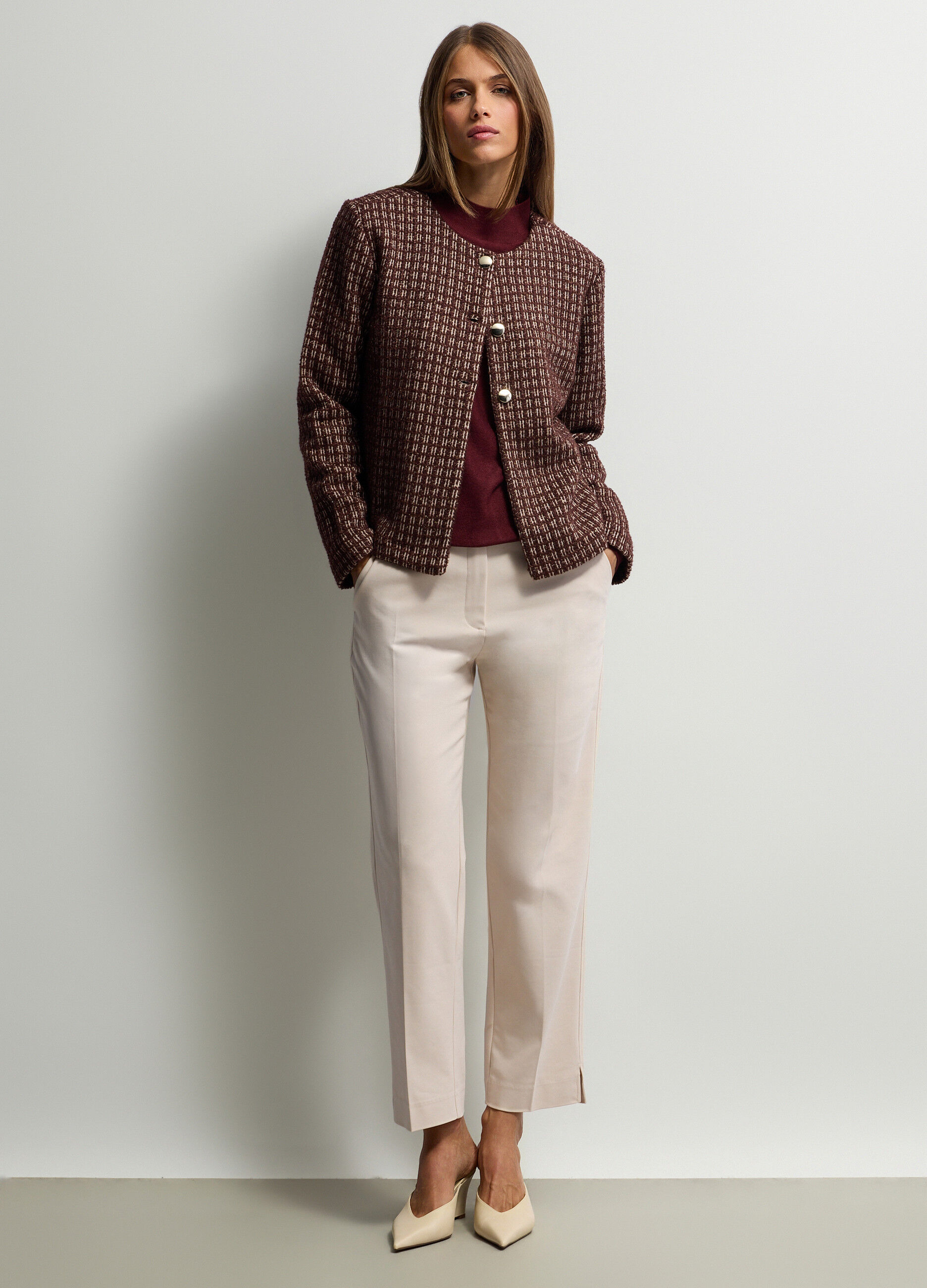 Giacca girocollo in tweed donna_0