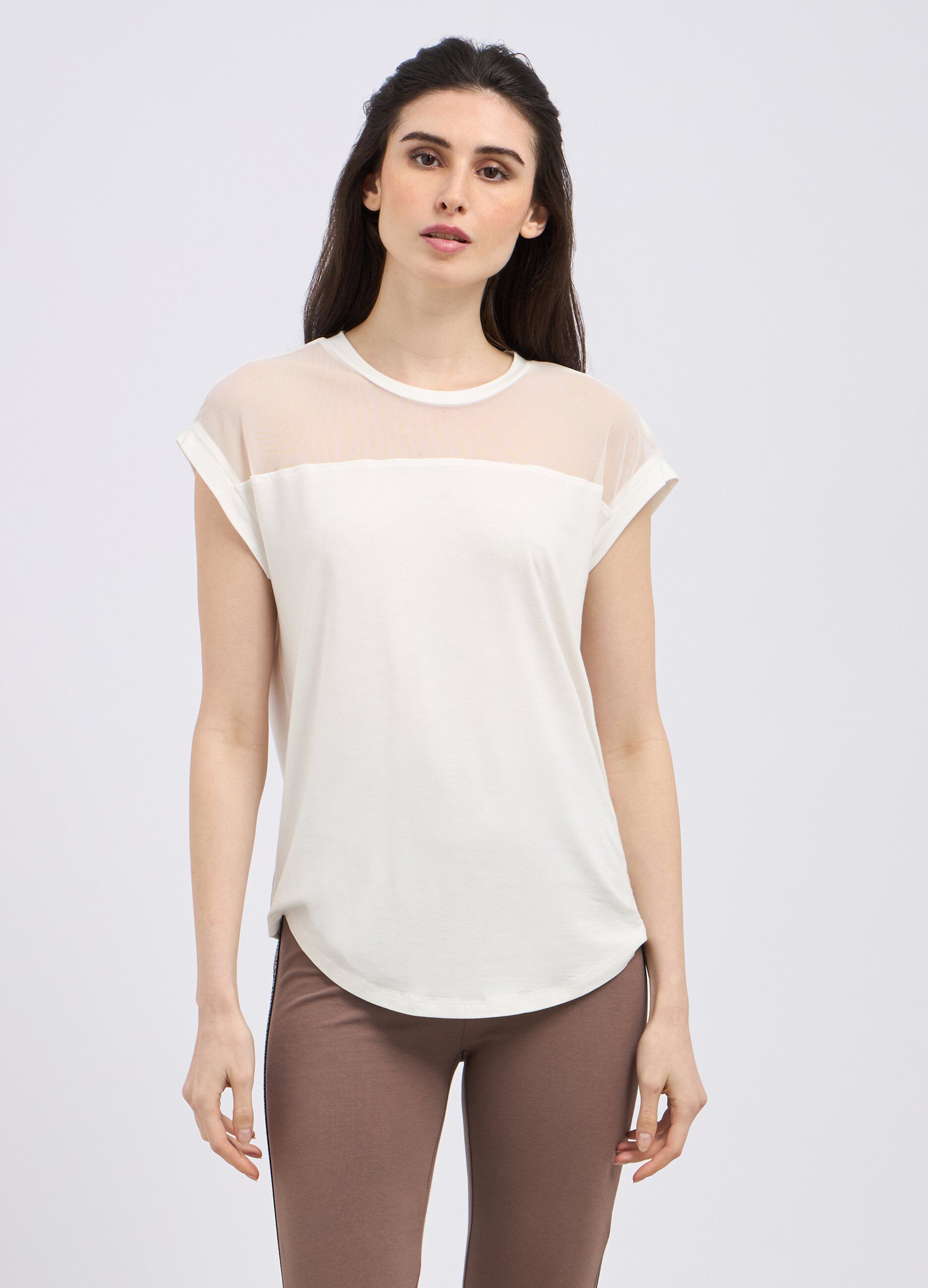 T-shirt smanicata in viscosa stretch donna_0
