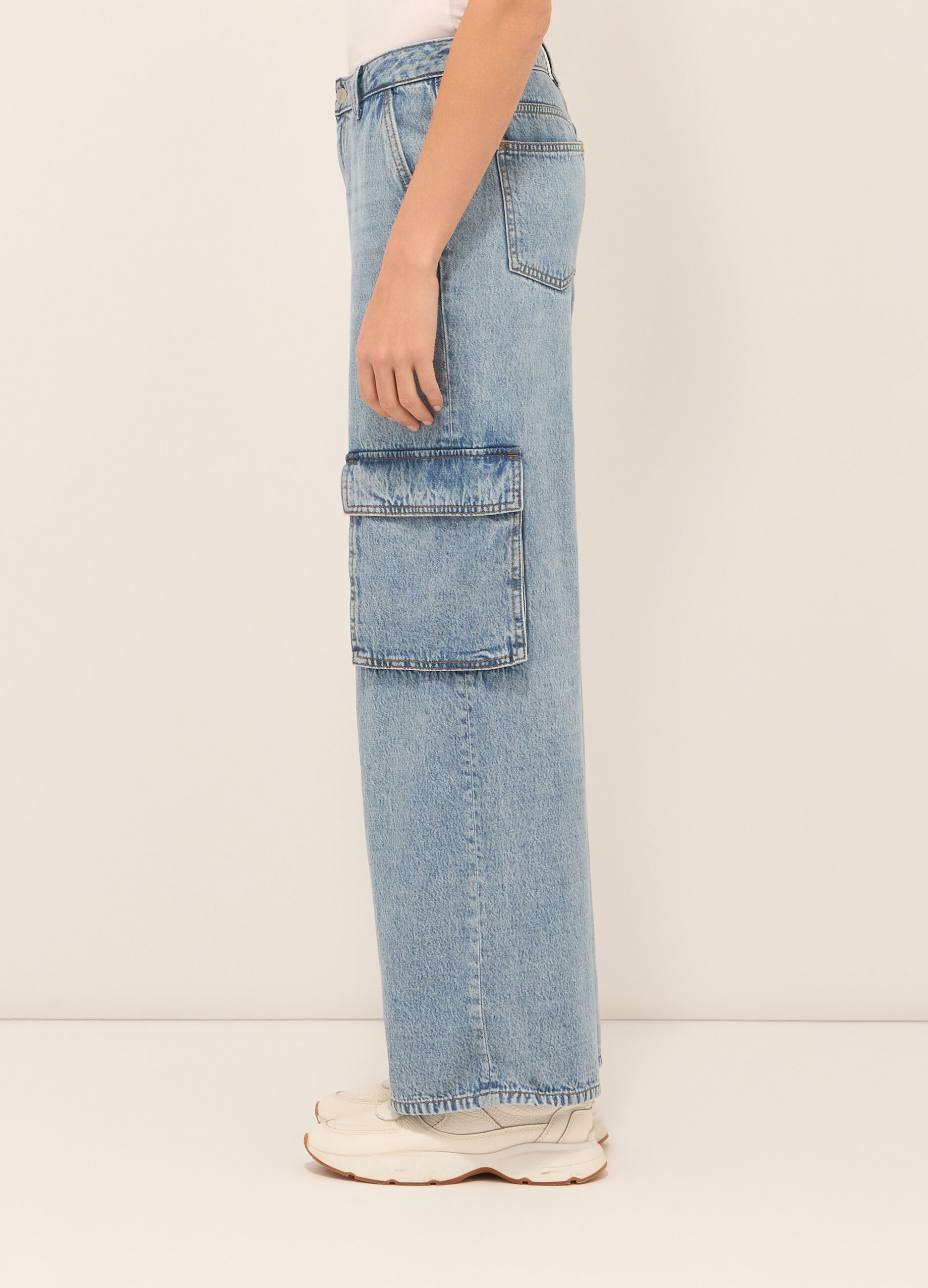 Pantaloni cardo in denim di misto cotone donna_2