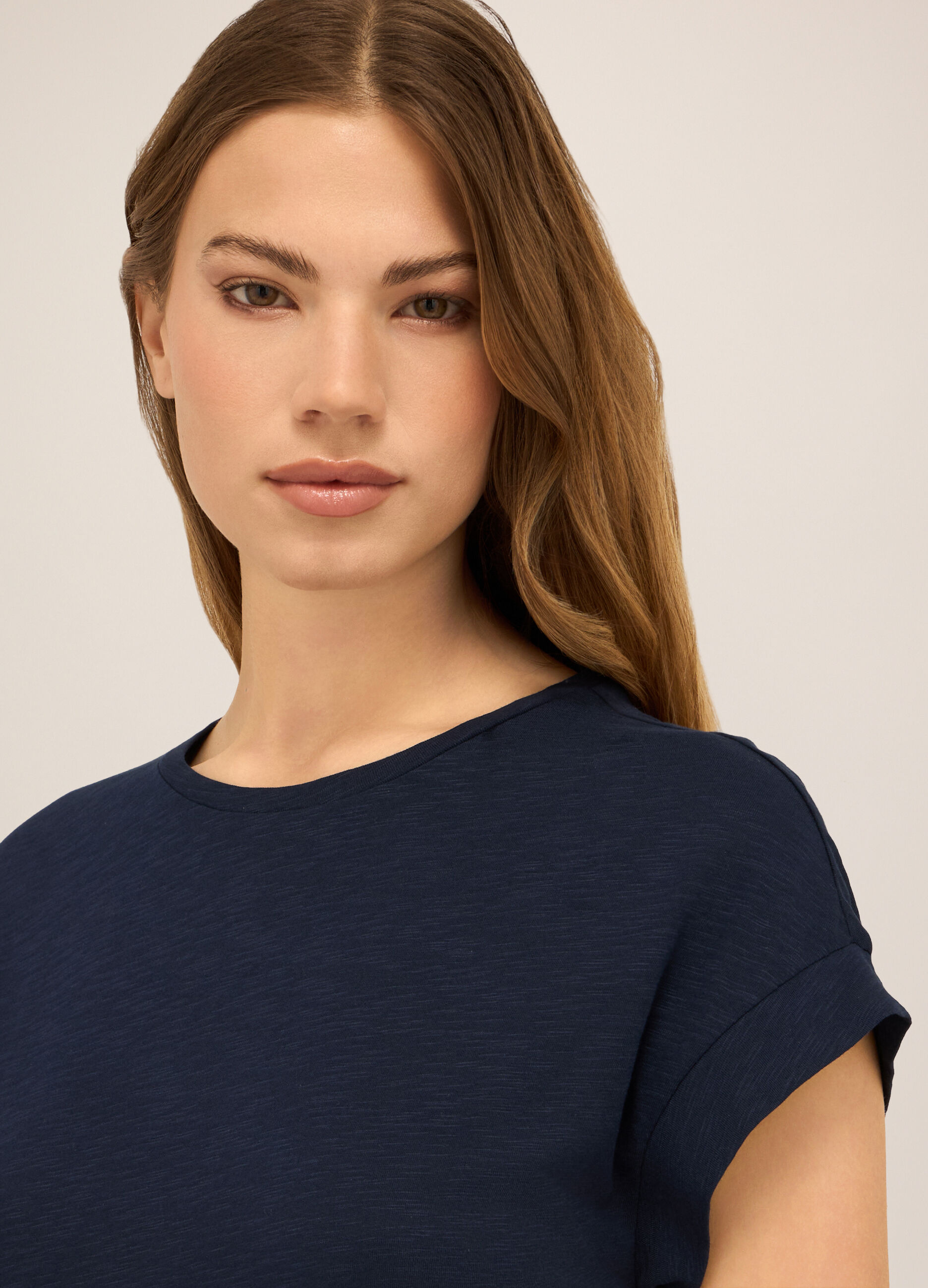 T-shirt in jersey di cotone slub donna_2