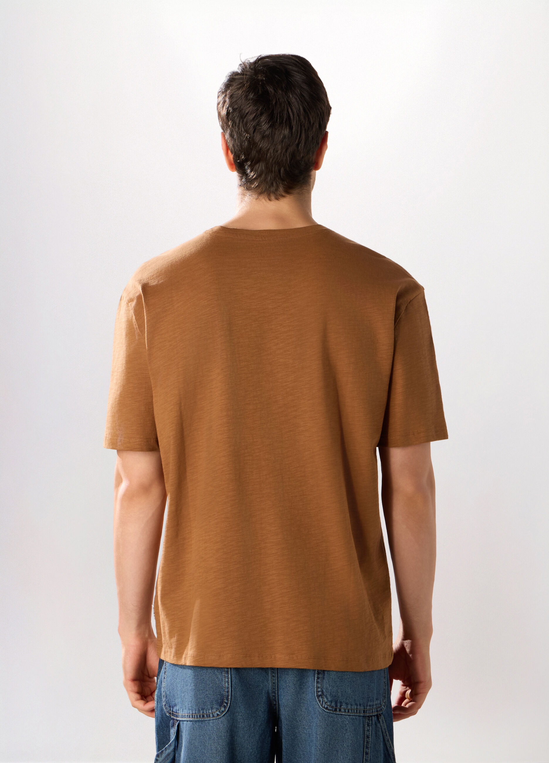 T-shirt girocollo in puro cotone fiammato uomo