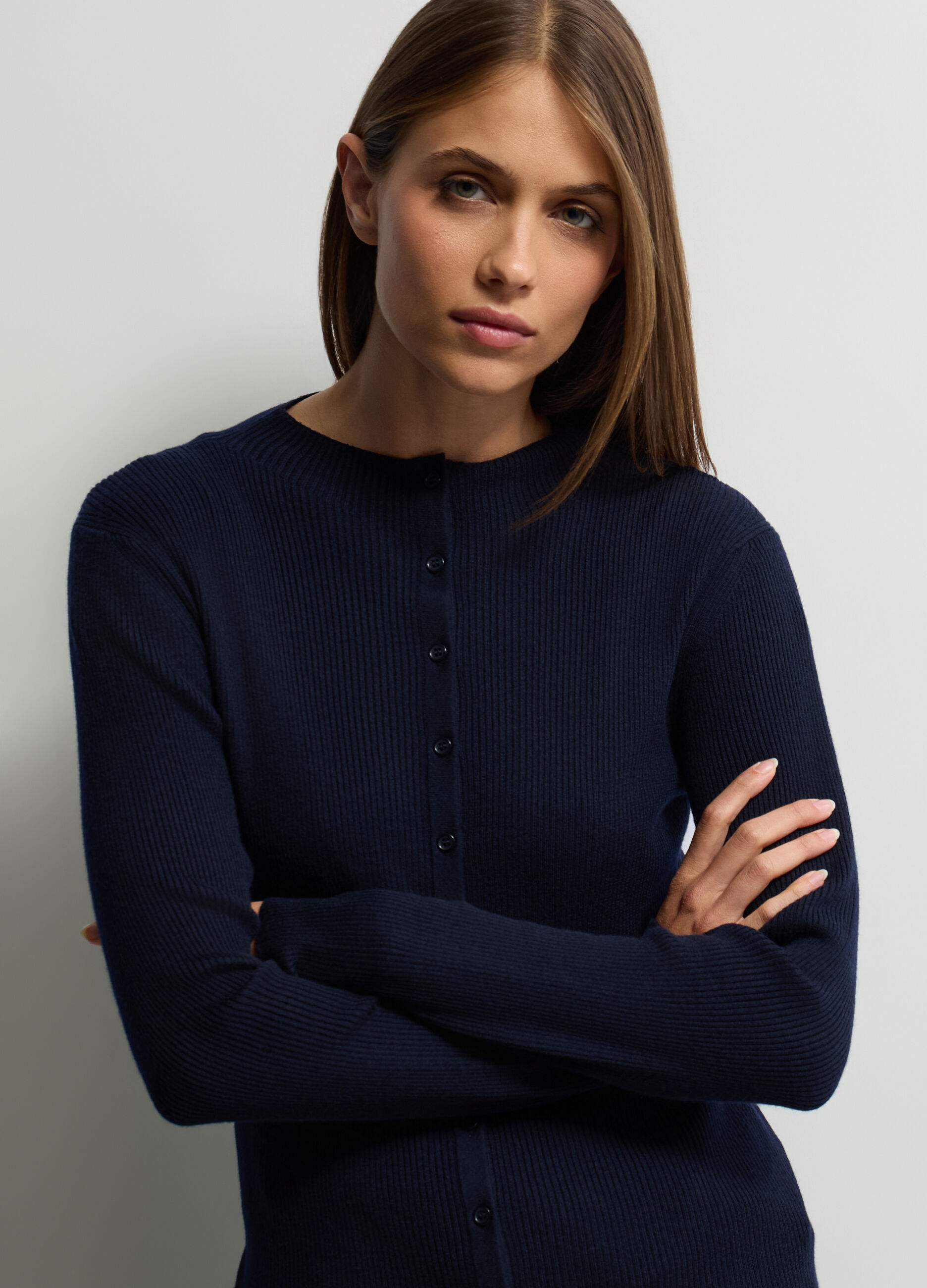 Cardigan girocollo Fitted in costina donna_2