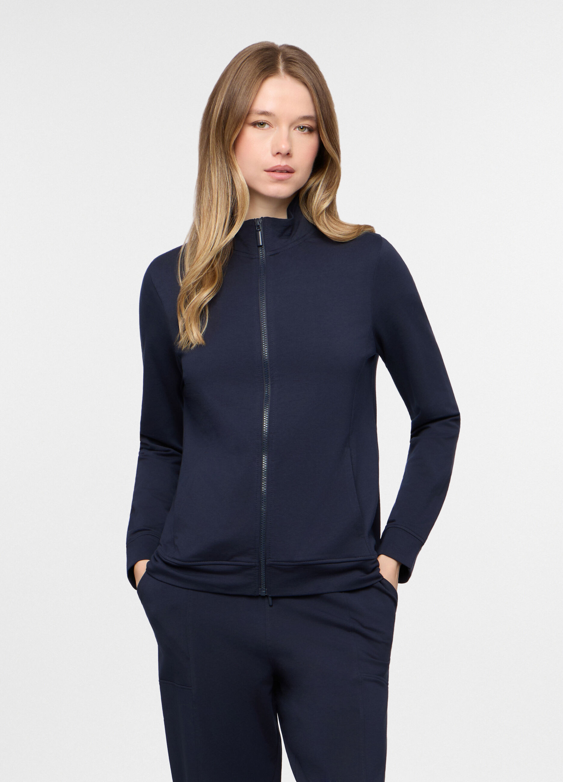 Felpa full zip in french terry di cotone stretch donna_0