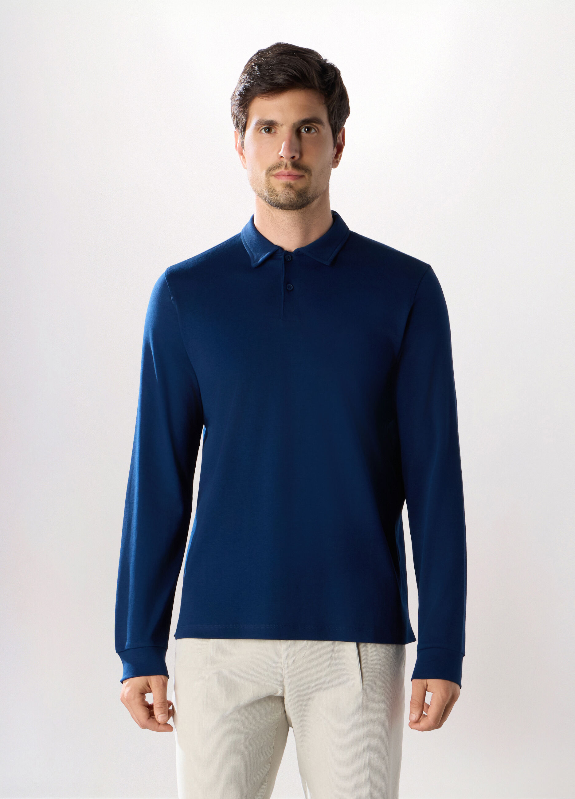 Polo a maniche lunghe in interlock di cotone_0