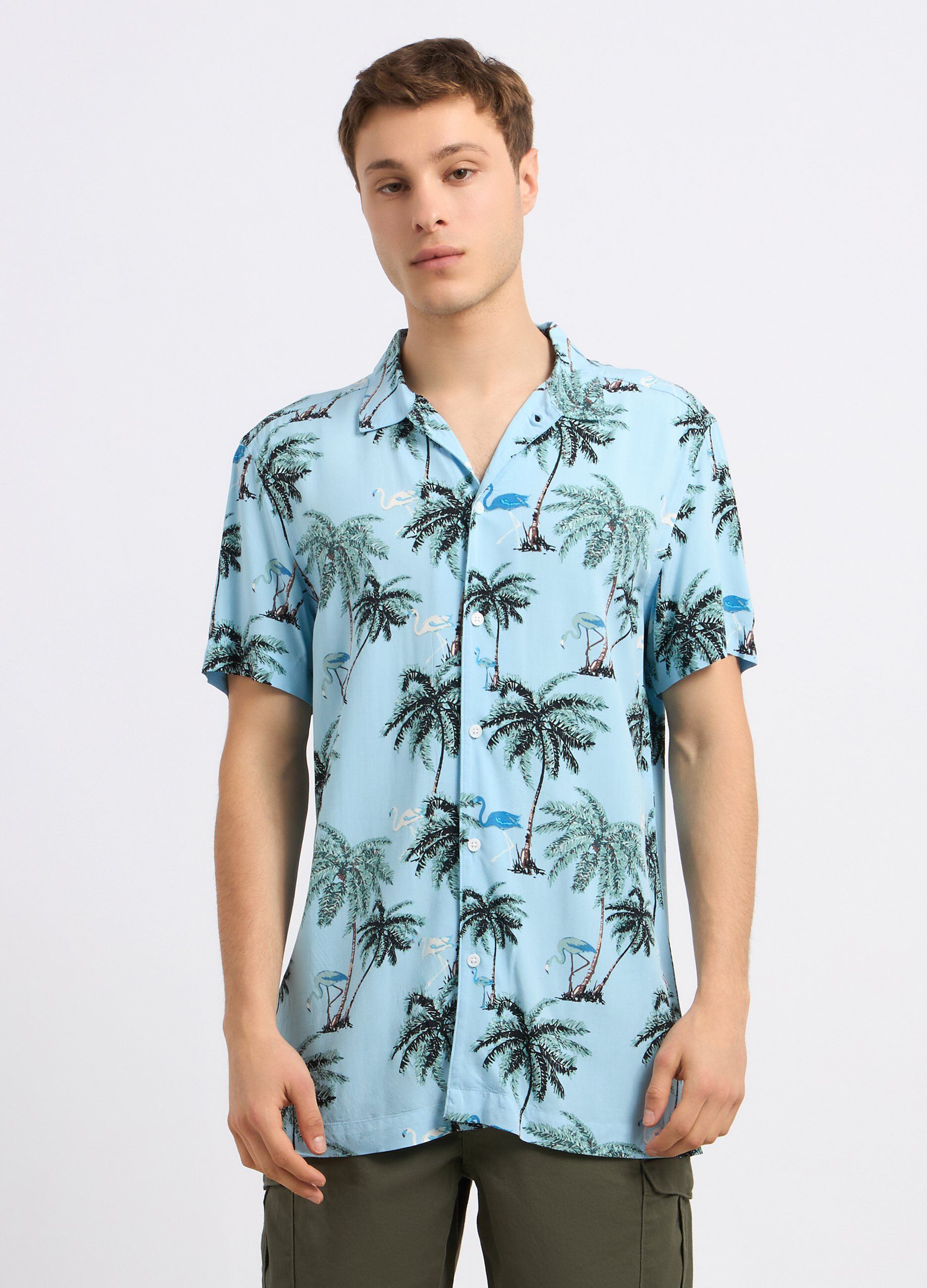 Camicia in pura viscosa con stampa uomo_0