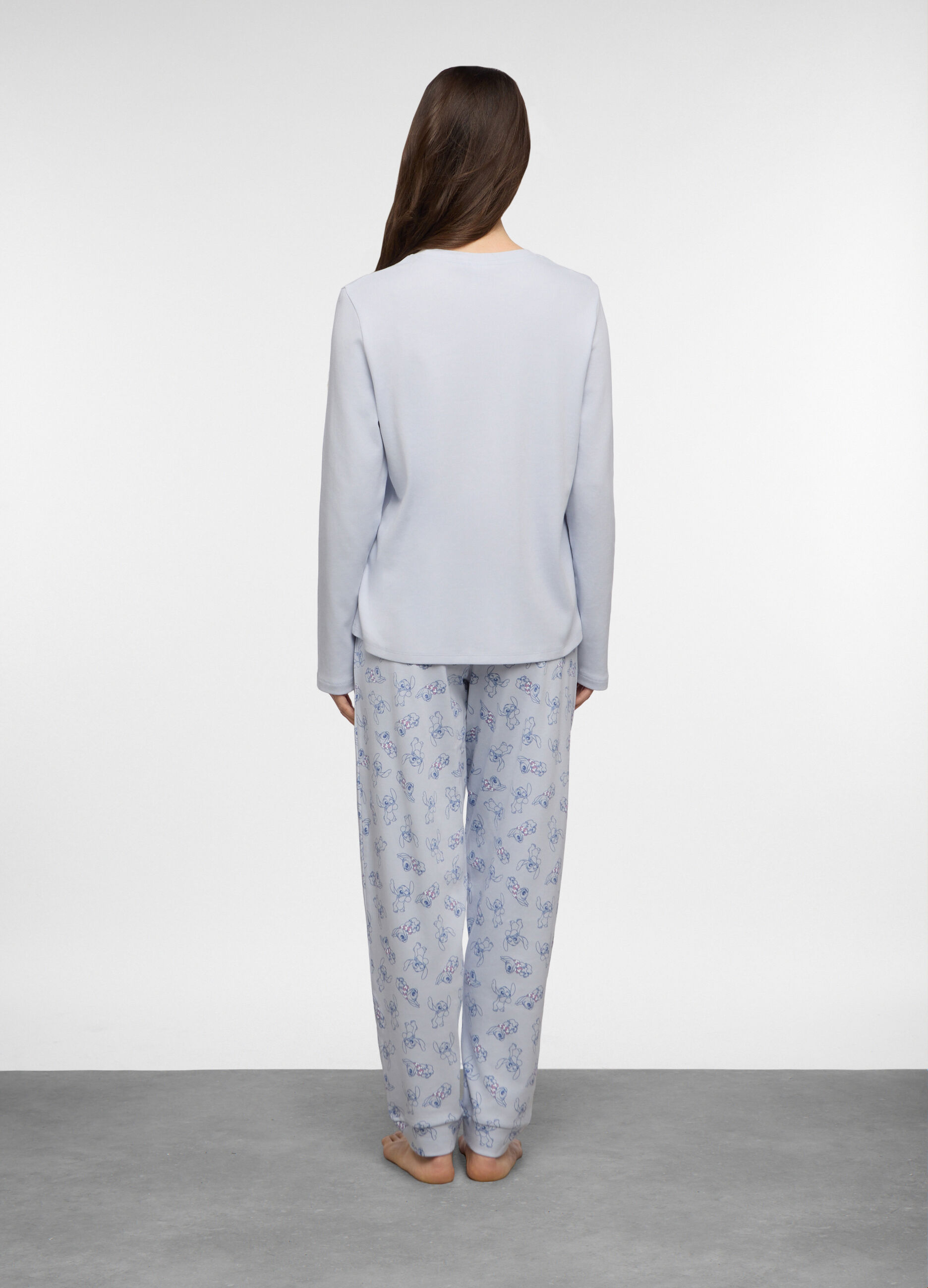 Set pigiama lungo in interlock di puro cotone donna_1