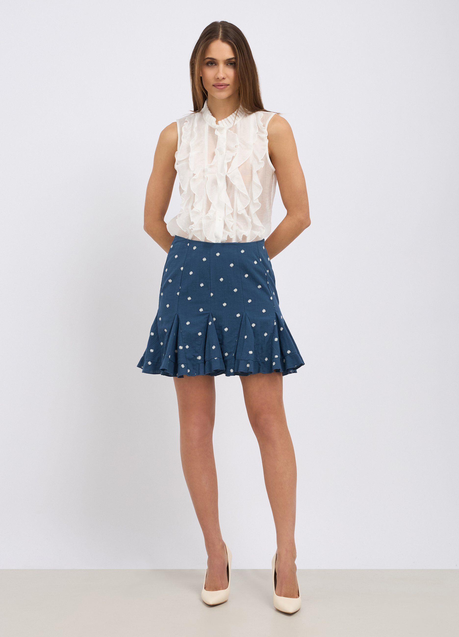 Minigonna in puro cotone con ricami donna_0