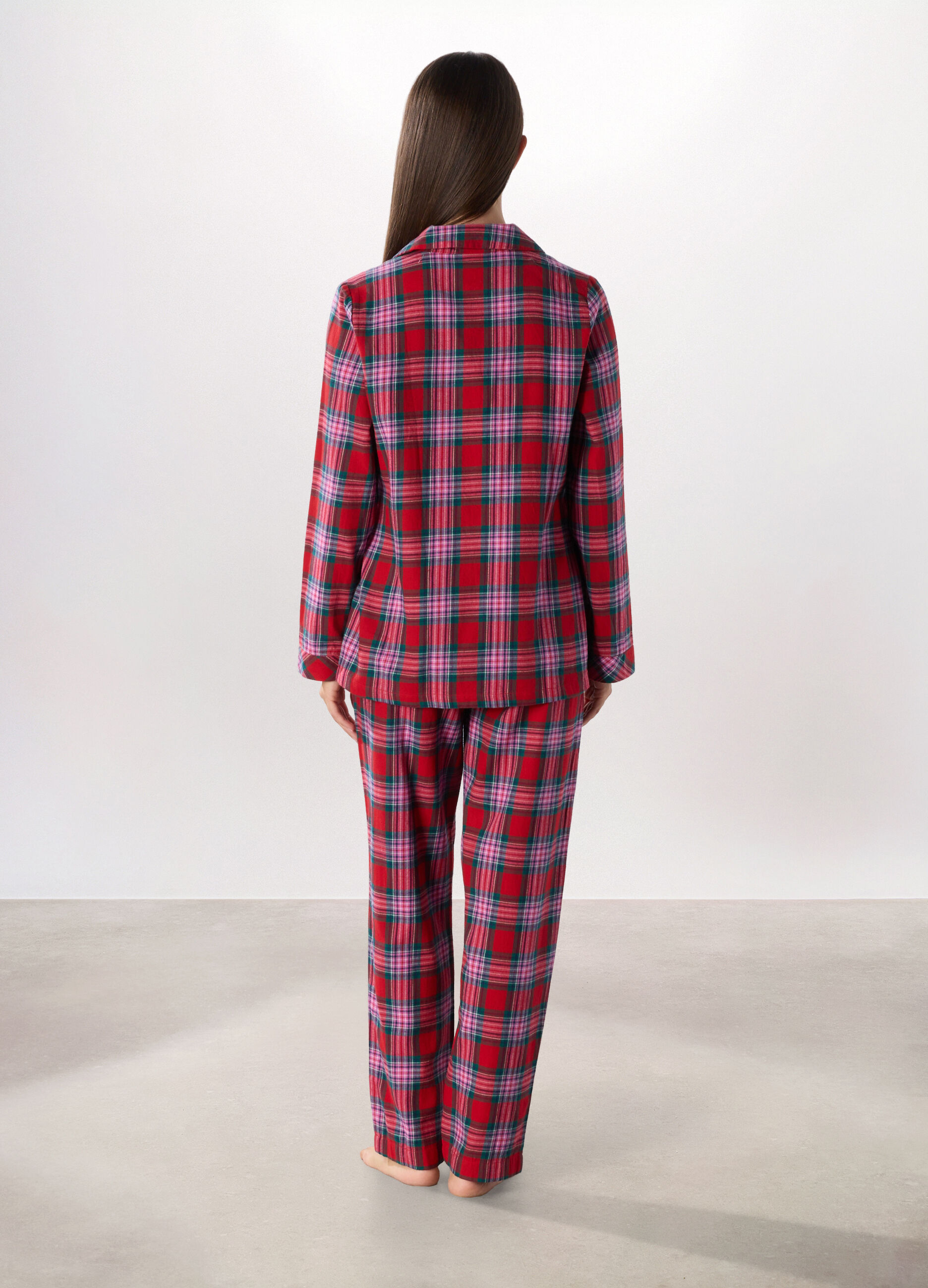 Set pigiama in flanella di puro cotone a quadri donna_1