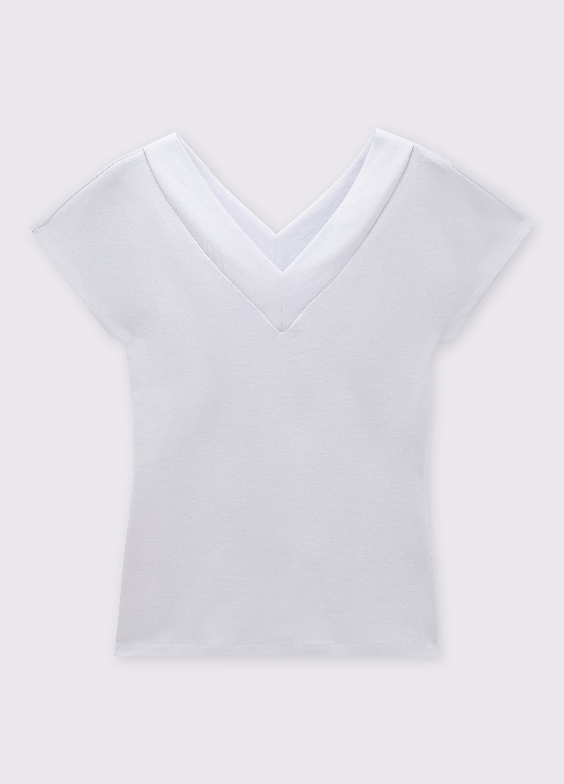 T-shirt in puro cotone con scollo a V donna_0