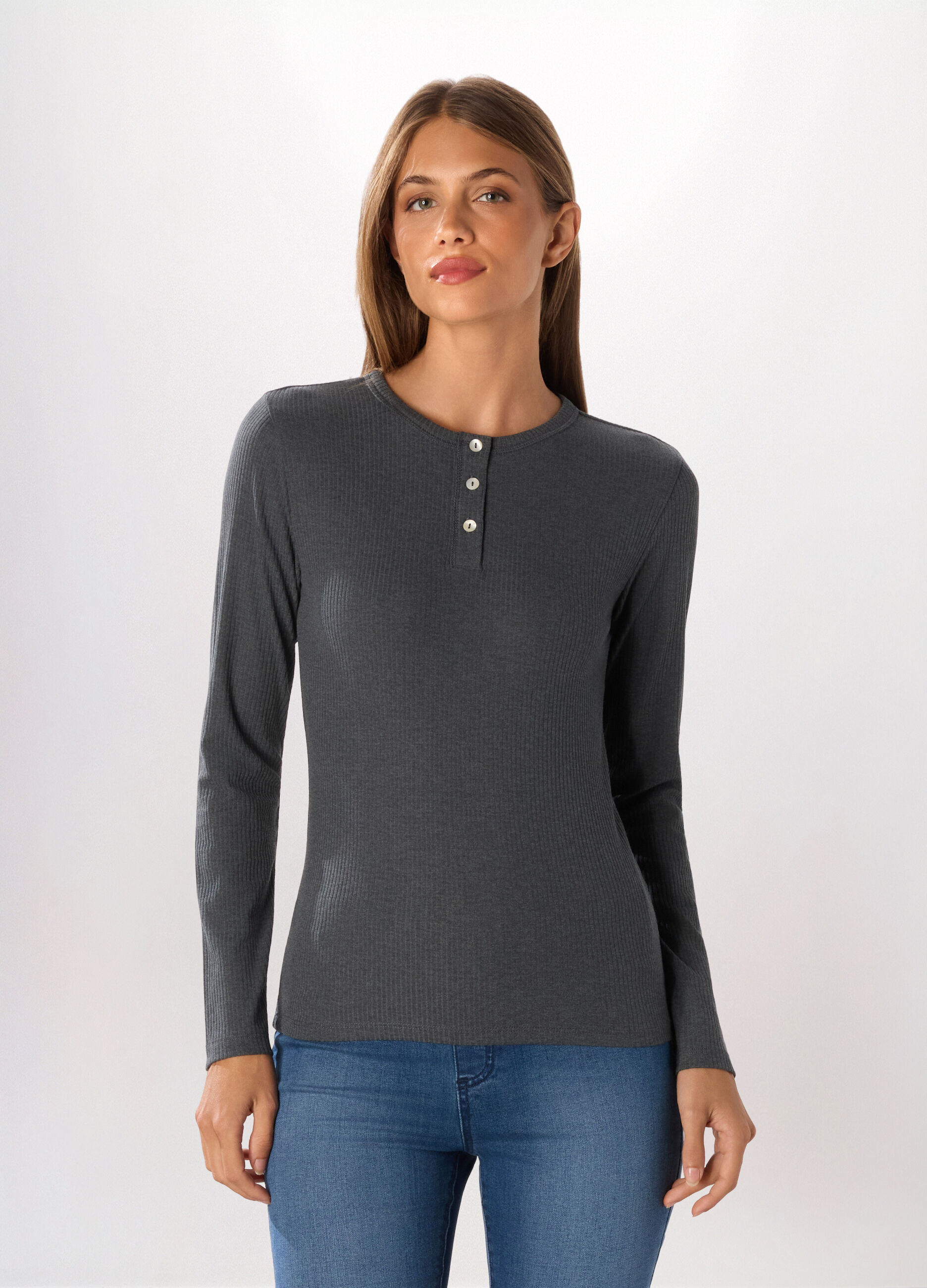 T-shirt in costina di misto cotone stretch donna_0