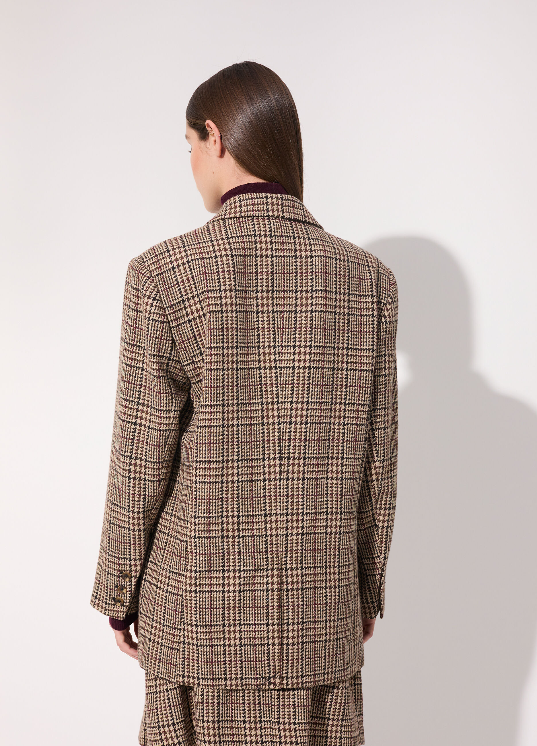 Blazer lungo in misto lana a quadri donna_2