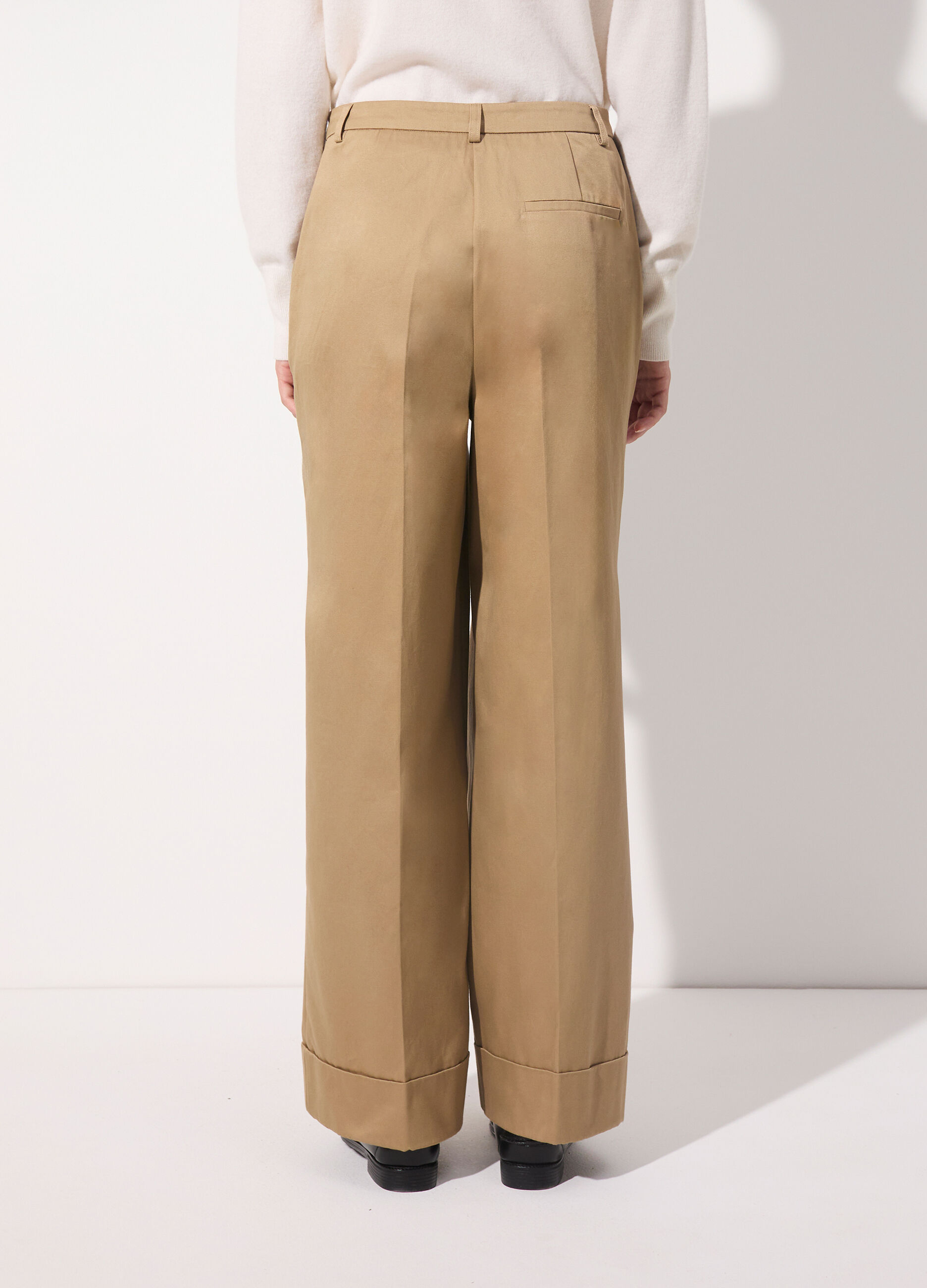 Pantaloni palazzo in gabardine di puro cotone donna_2