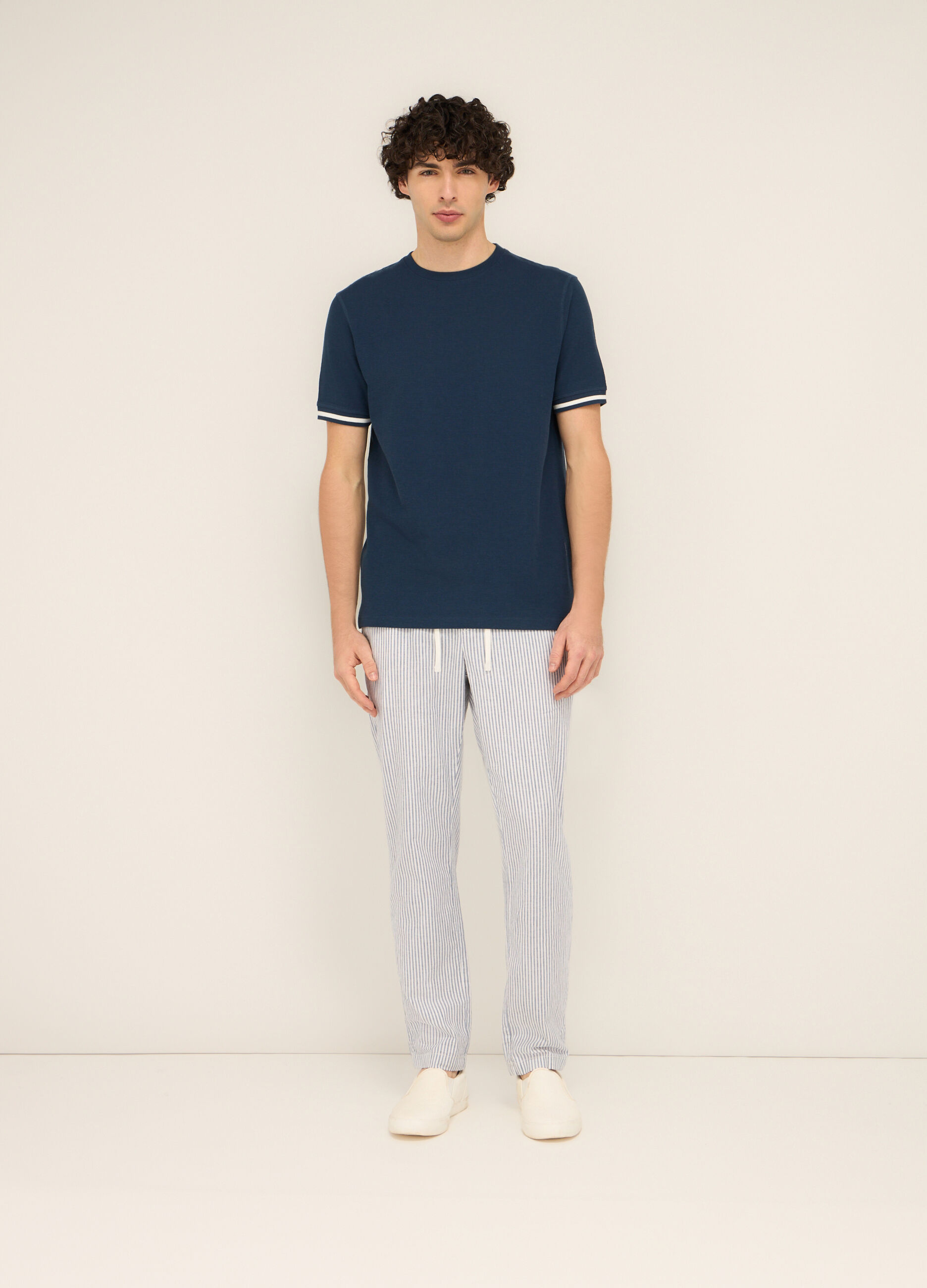 Pantaloni chino in cotone e lino stretch uomo_0