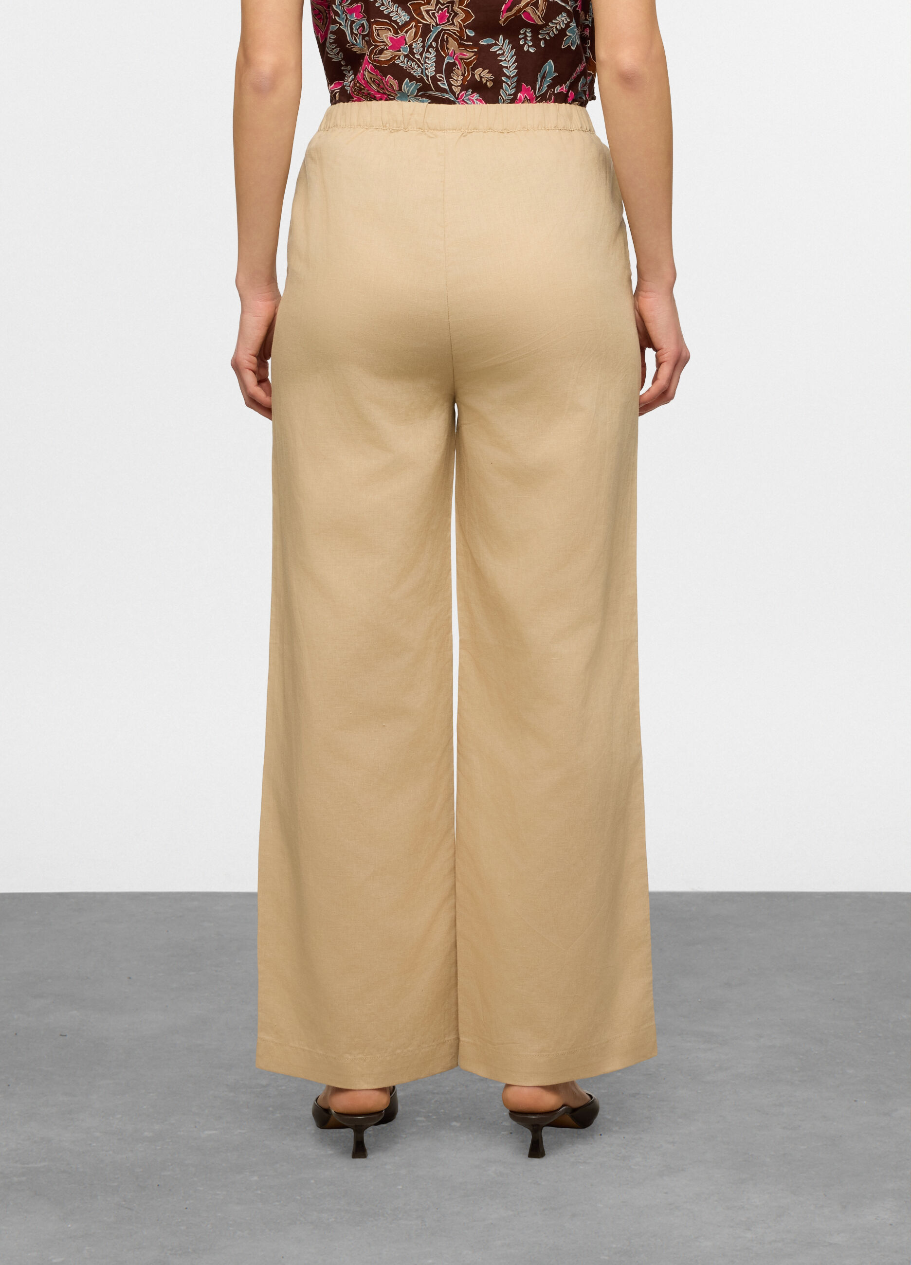 Pantaloni wide leg misto lino donna_1