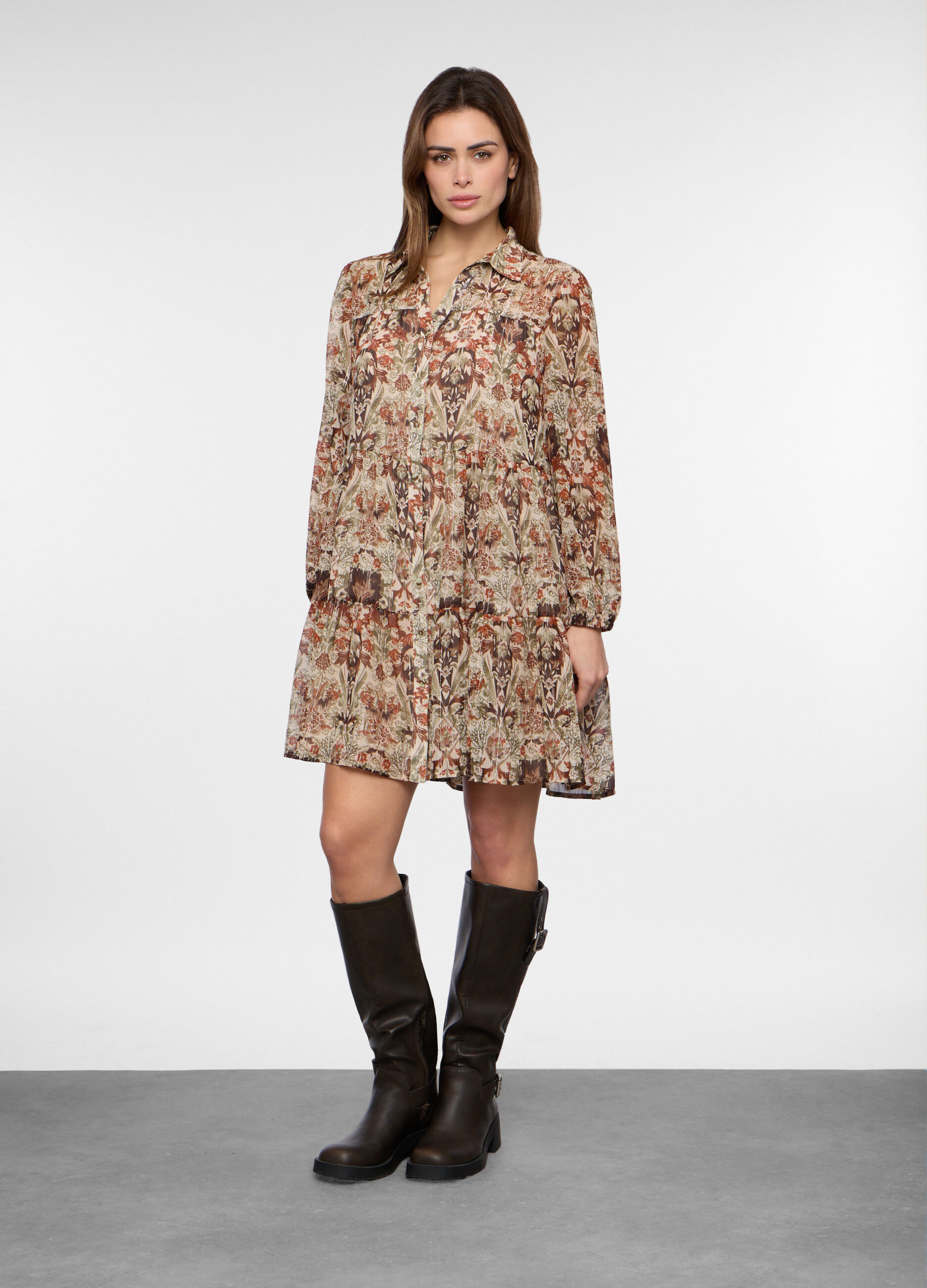 Abito corto crepe a balze donna_0