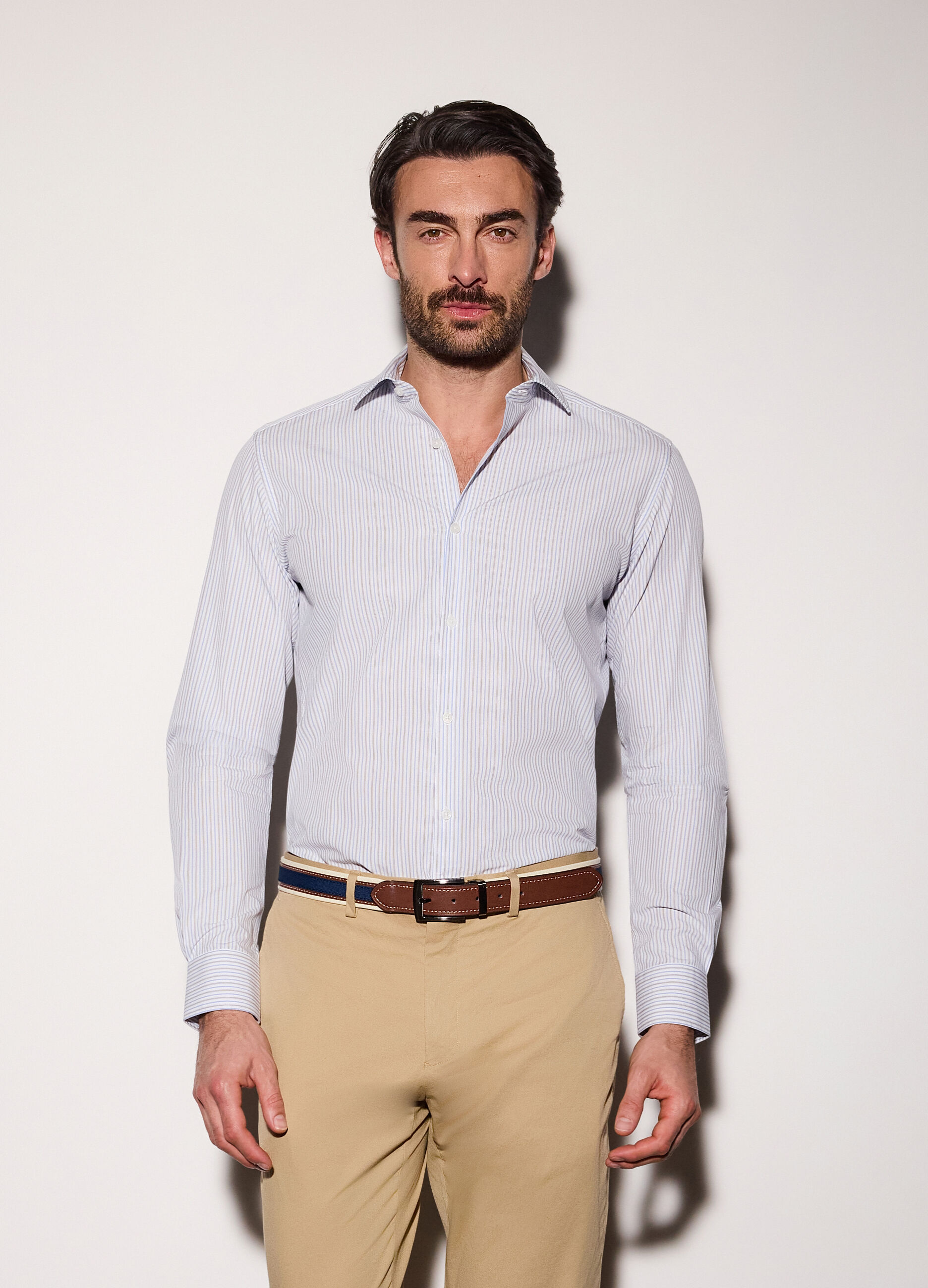 Camicia slim fit in cotone a righe uomo_0