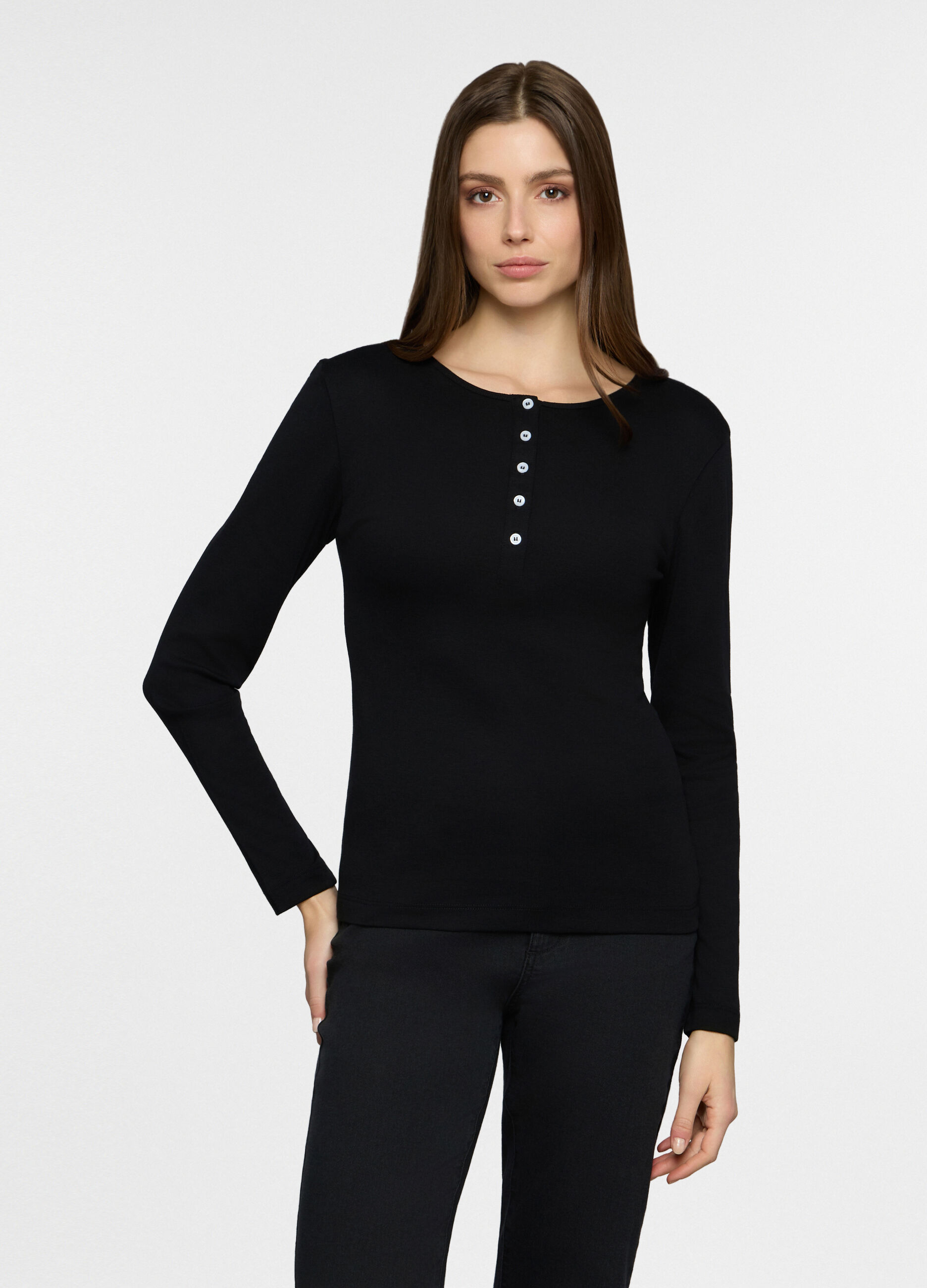 T-shirt girocollo in costina donna_0