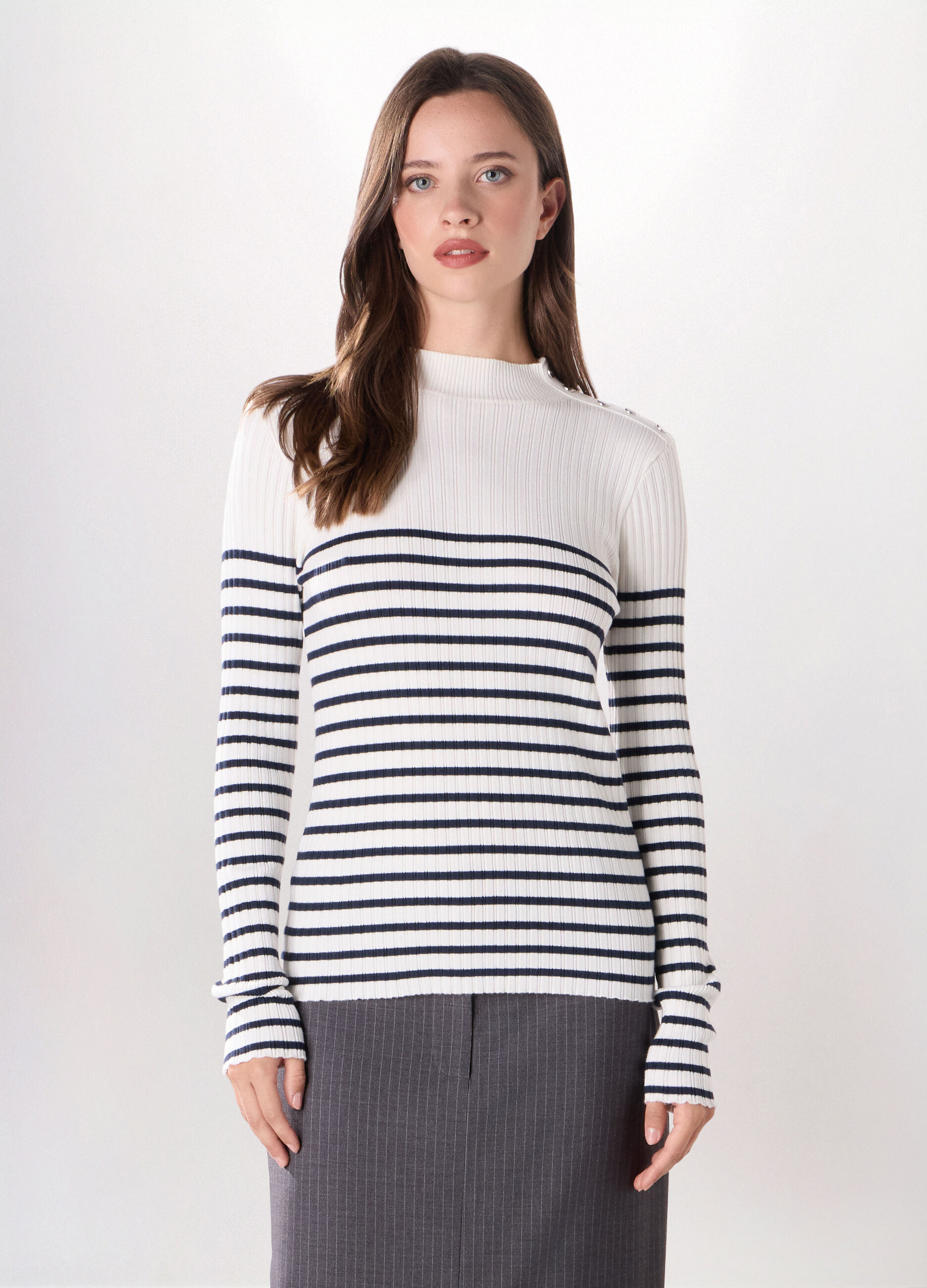 T-shirt in costina misto viscosa donna_0
