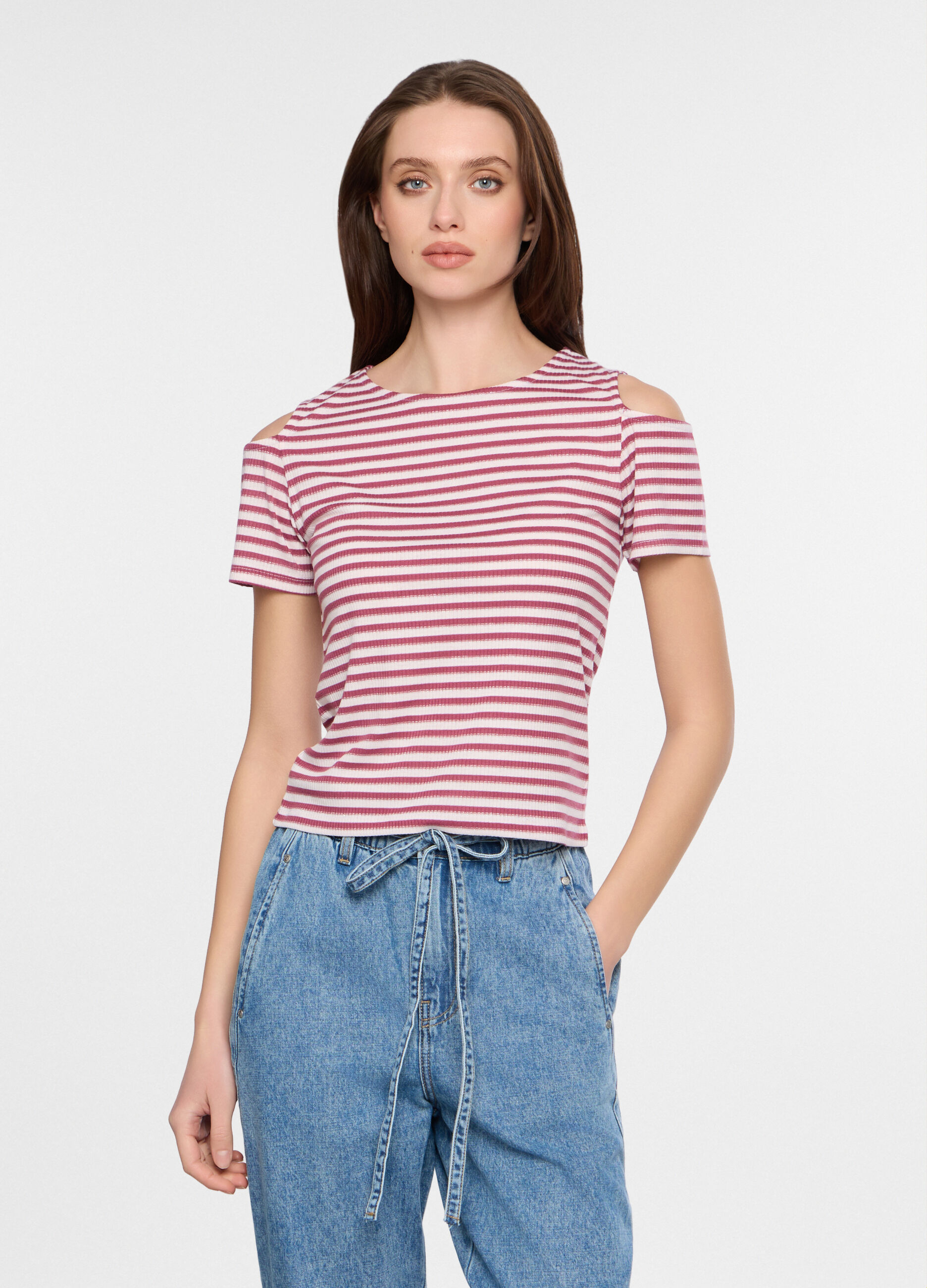 T-shirt girocollo in costina donna_0