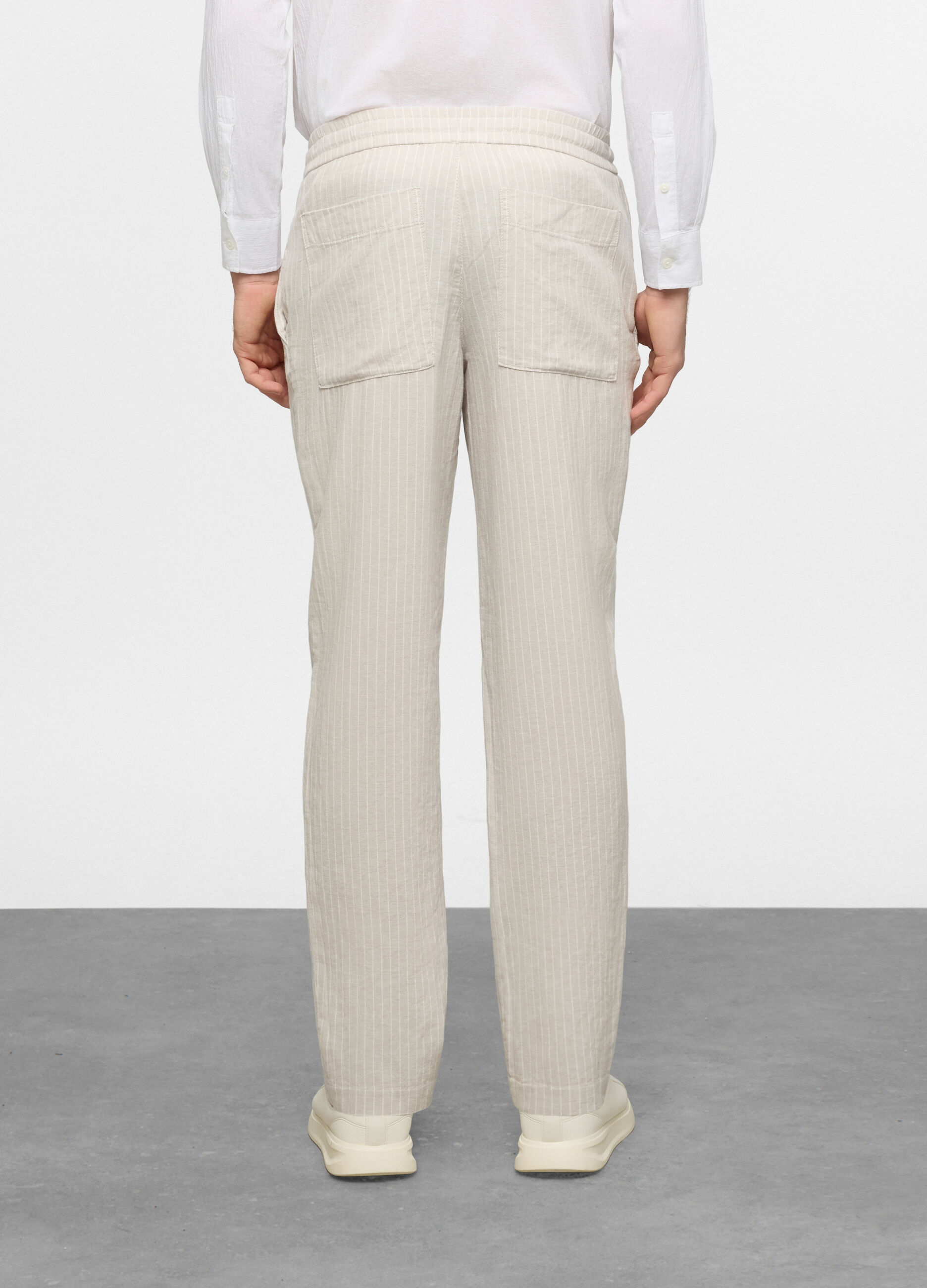 Pantalone chino a righe relaxed fit in cotone e lino uomo_1