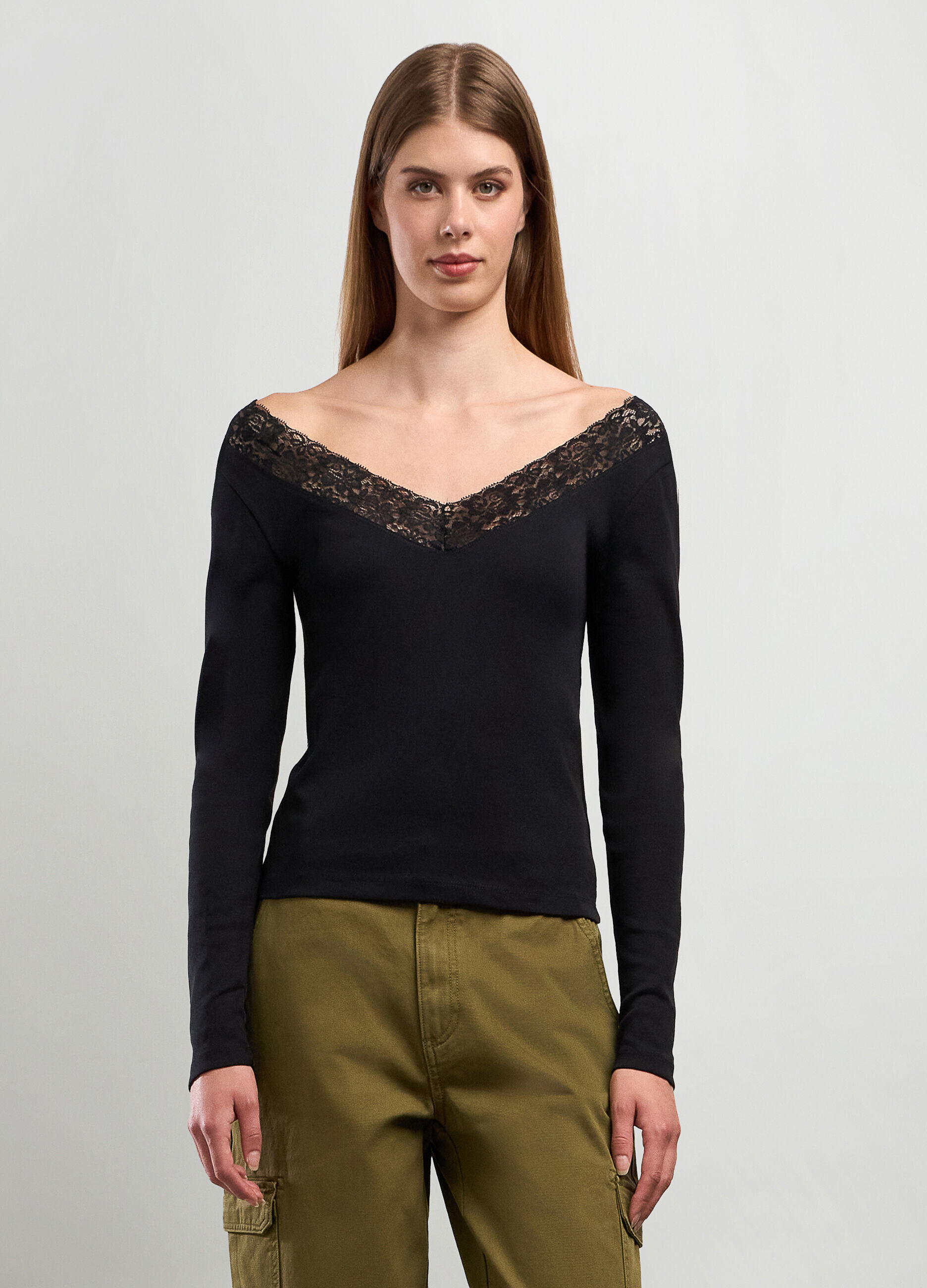 T-shirt misto cotone con scollo a barchetta donna_0