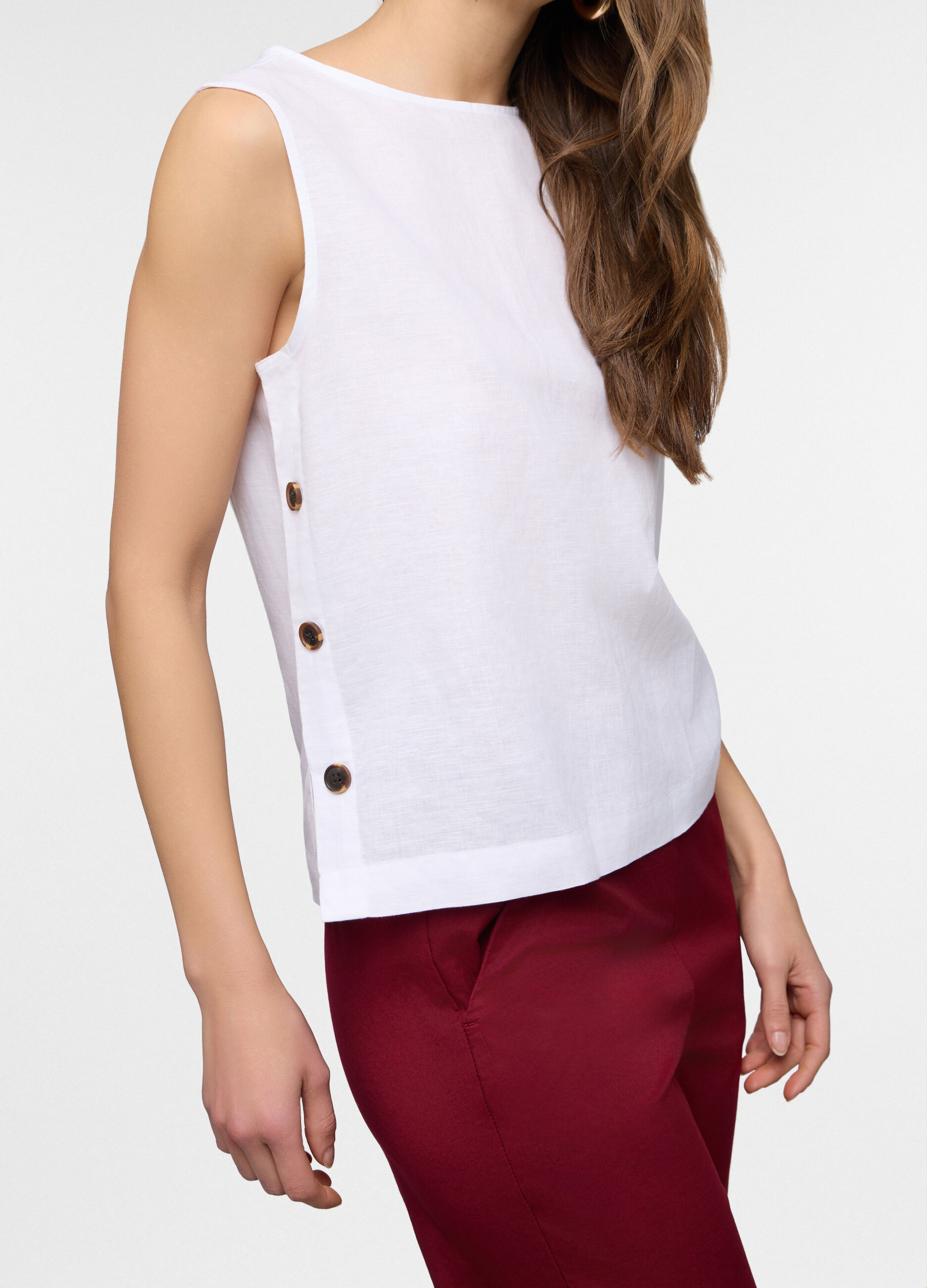 Blusa fit regular girocollo misto lino donna_2