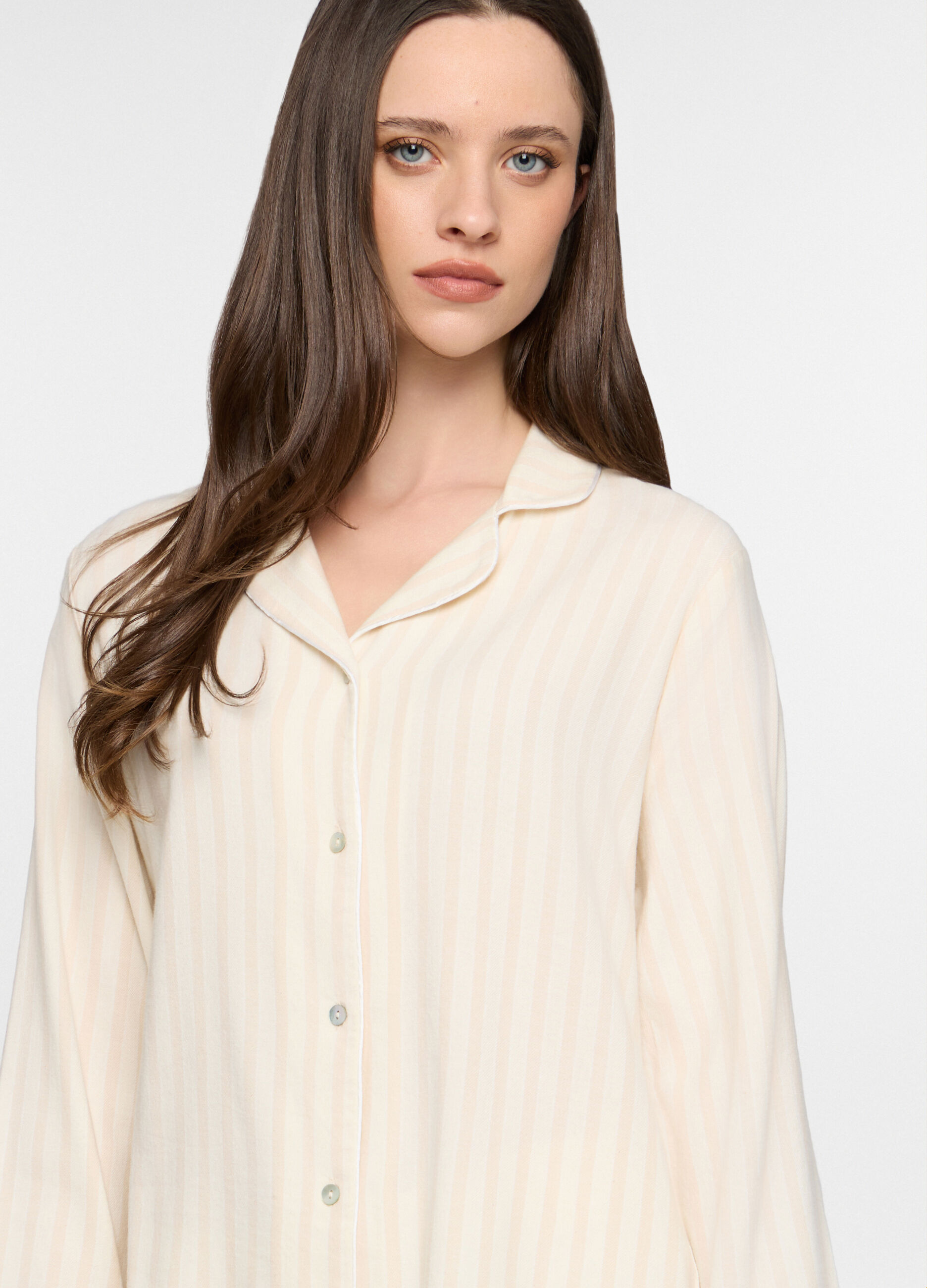 Set pigiama lungo a righe in flanella misto cotone donna_2