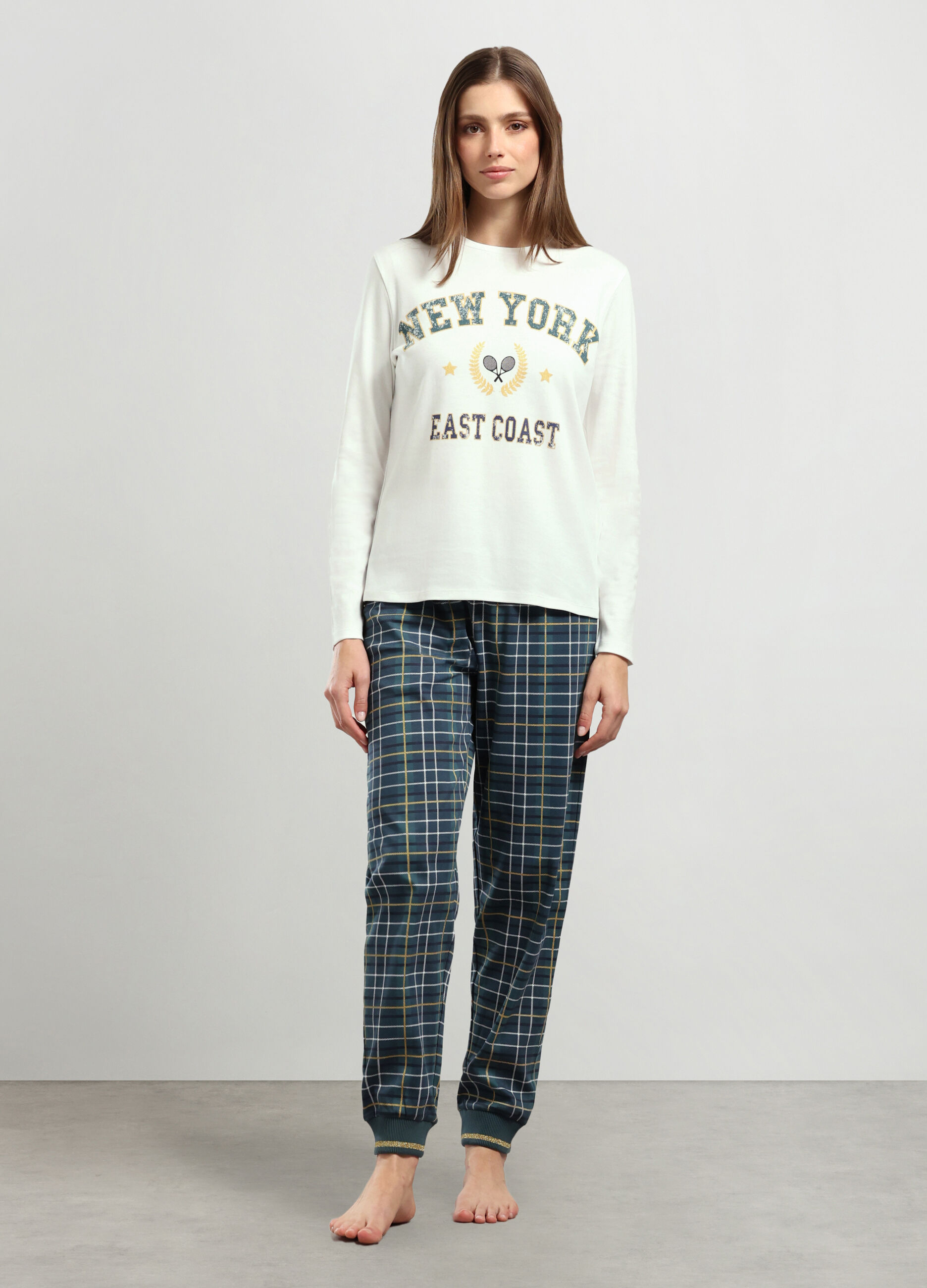 Set pigiama lungo in puro cotone donna