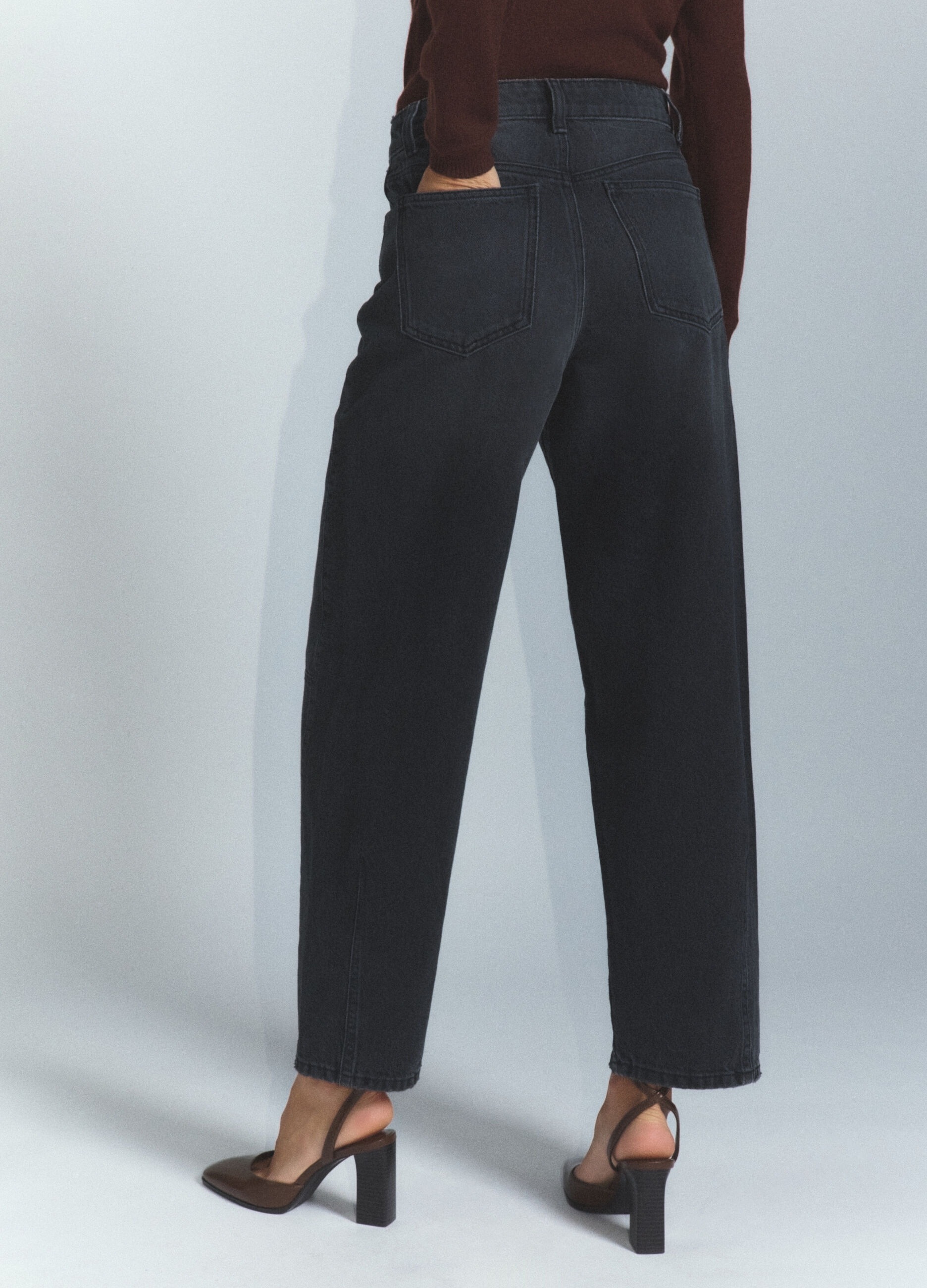 Pantaloni Barrel Fit in denim di puro cotone donna_2