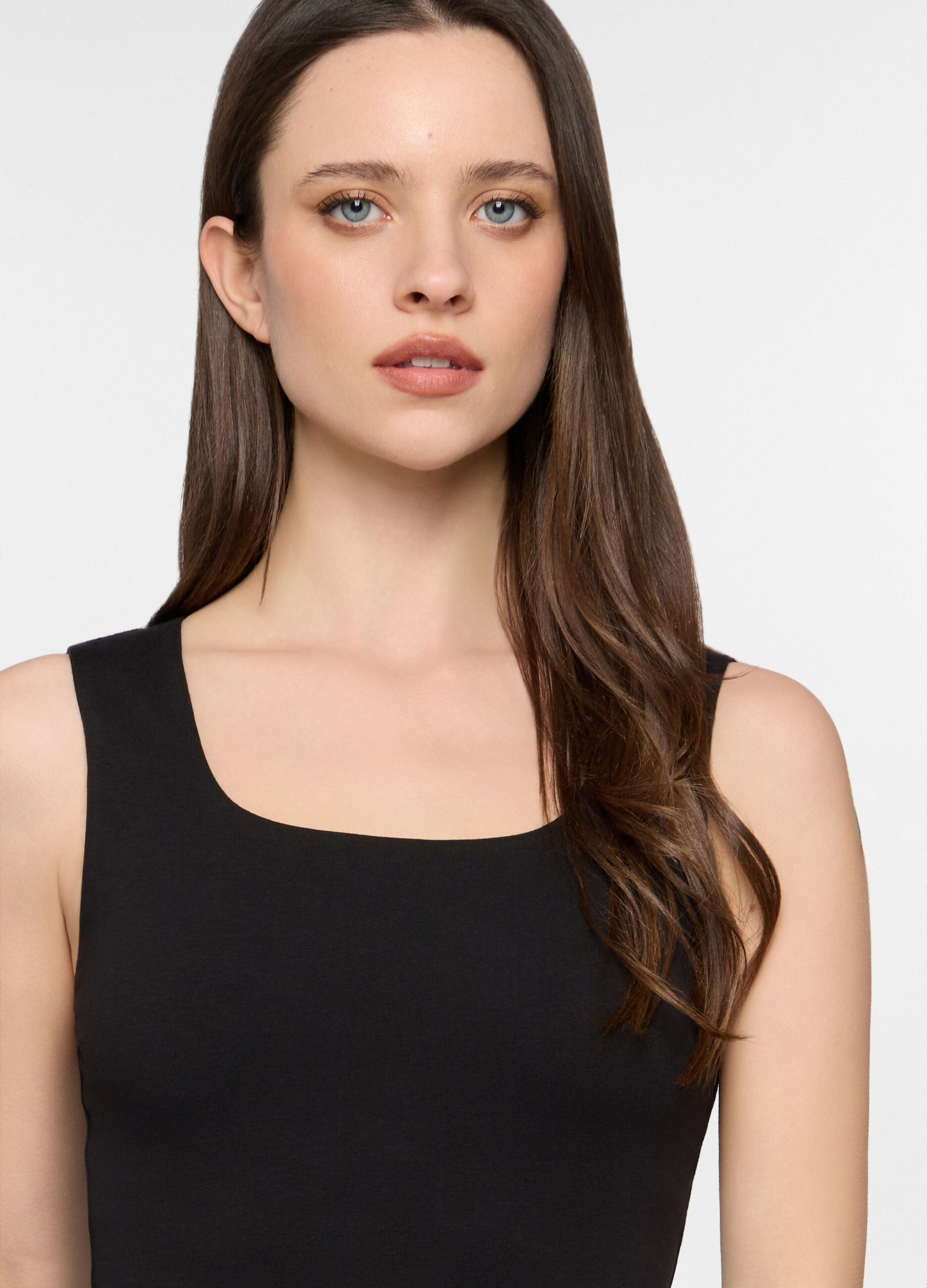 Canotta con scollo rotondo stretch donna_2