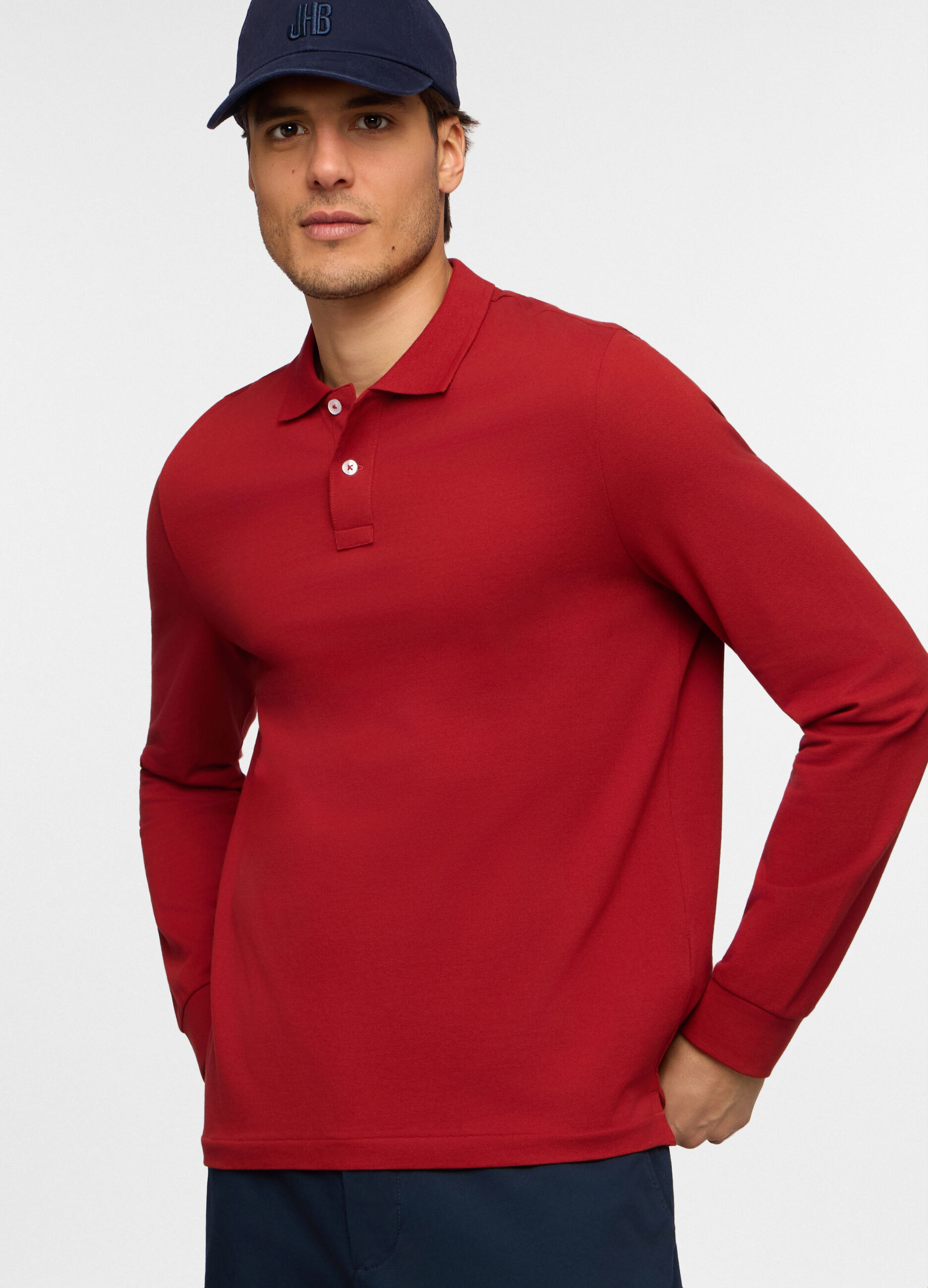 Polo a maniche lunghe in piquet tinta unita uomo_0