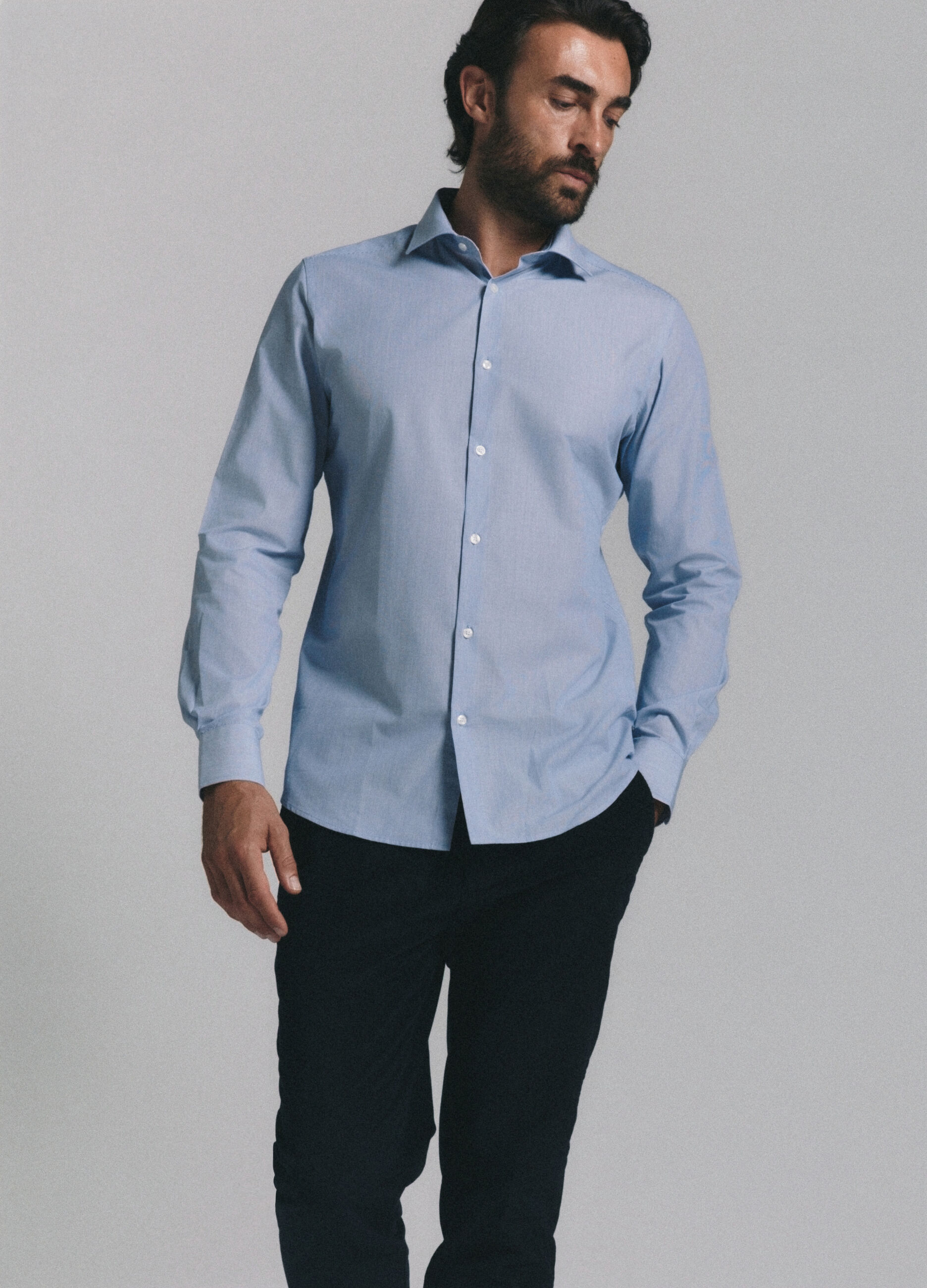 Camicia slim fit in tessuto tinta unita uomo_1