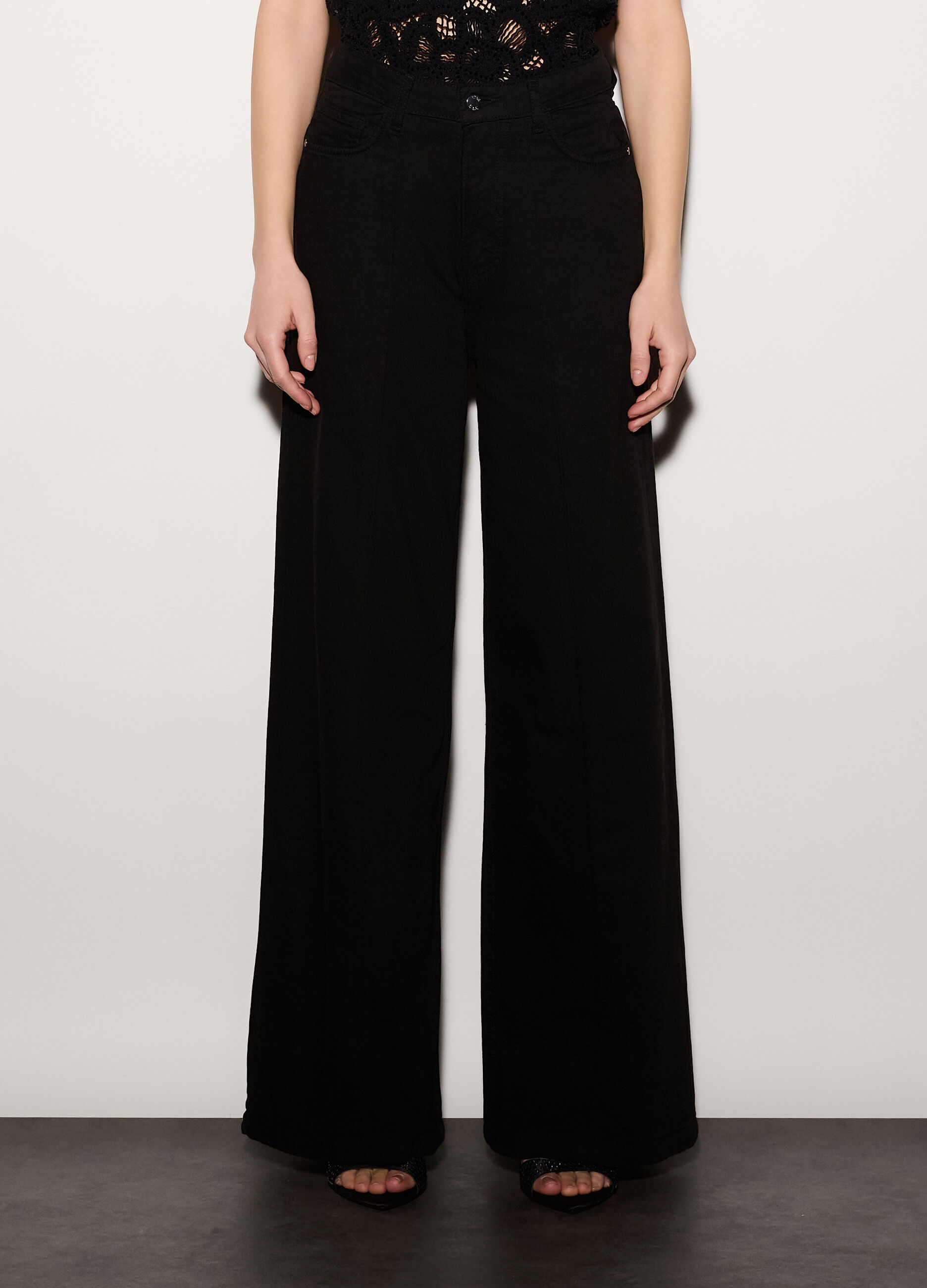 Pantaloni wide leg in denim donna_1