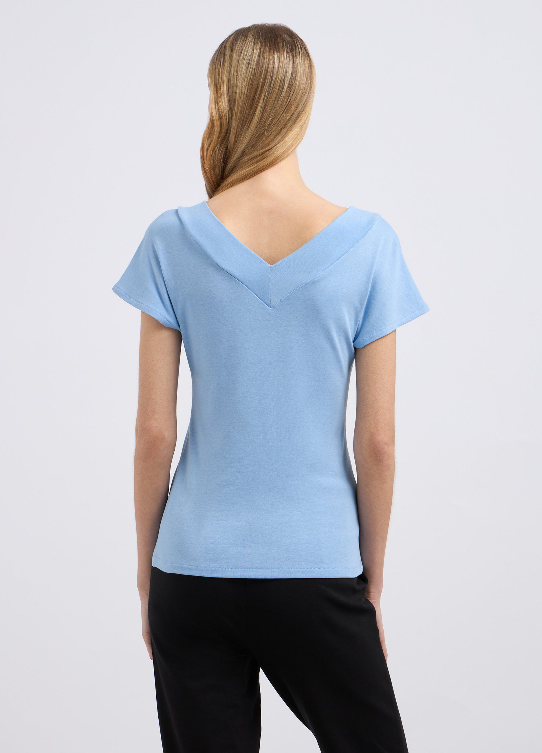 T-shirt in puro cotone con scollo a V donna_1