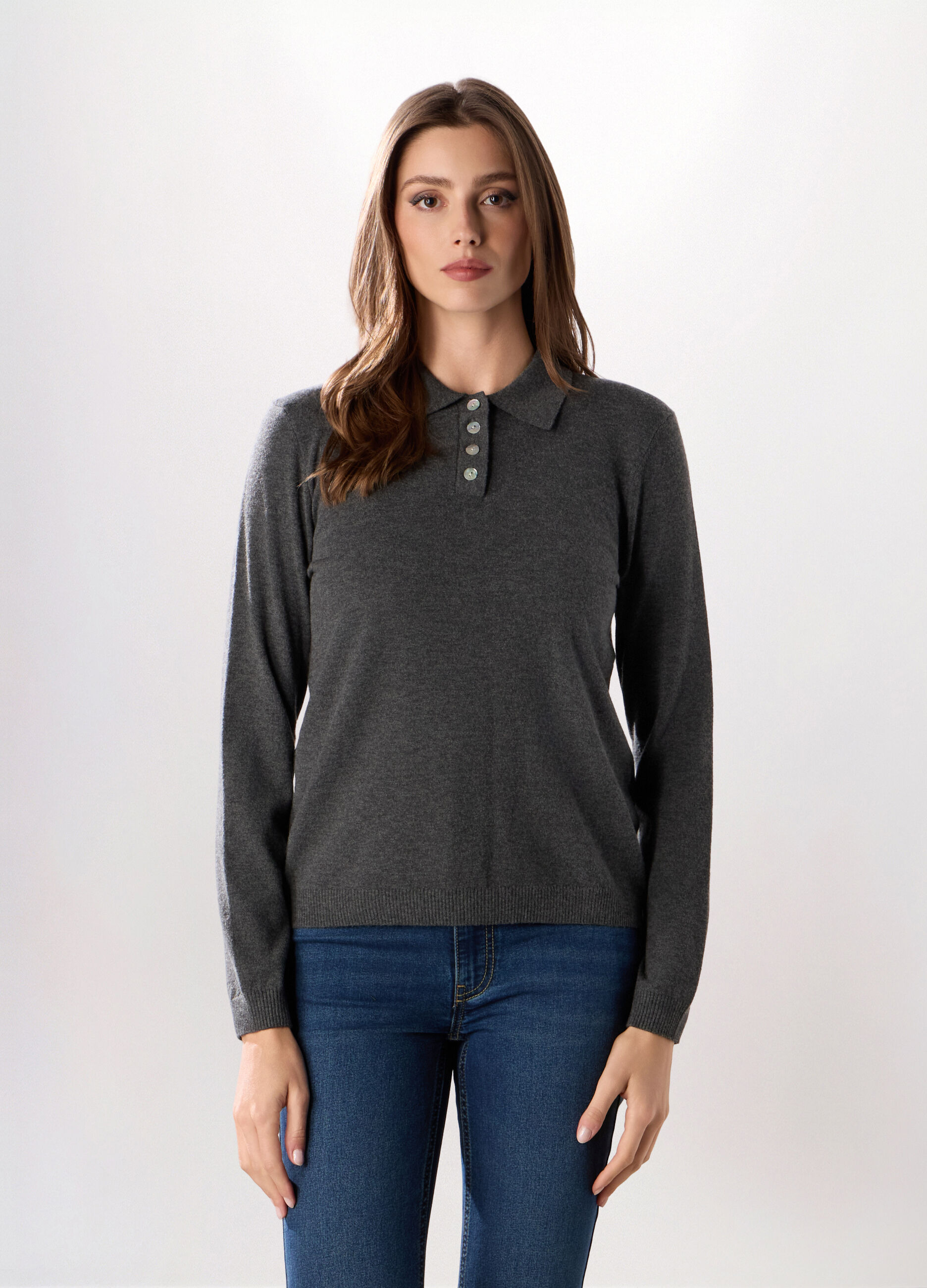 Polo tricot a maniche lunghe misto lana donna_0