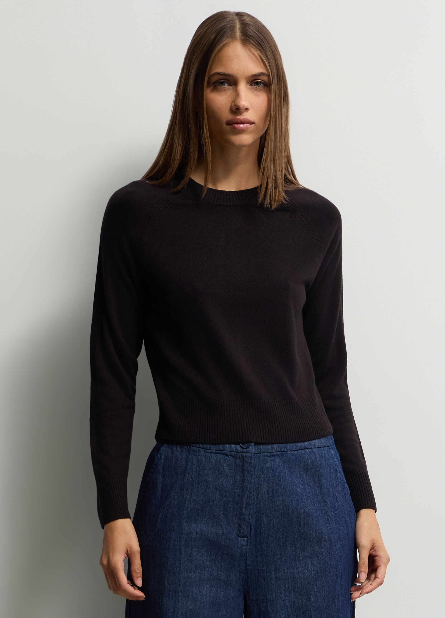 Pullover girocollo in maglia rasata donna_0