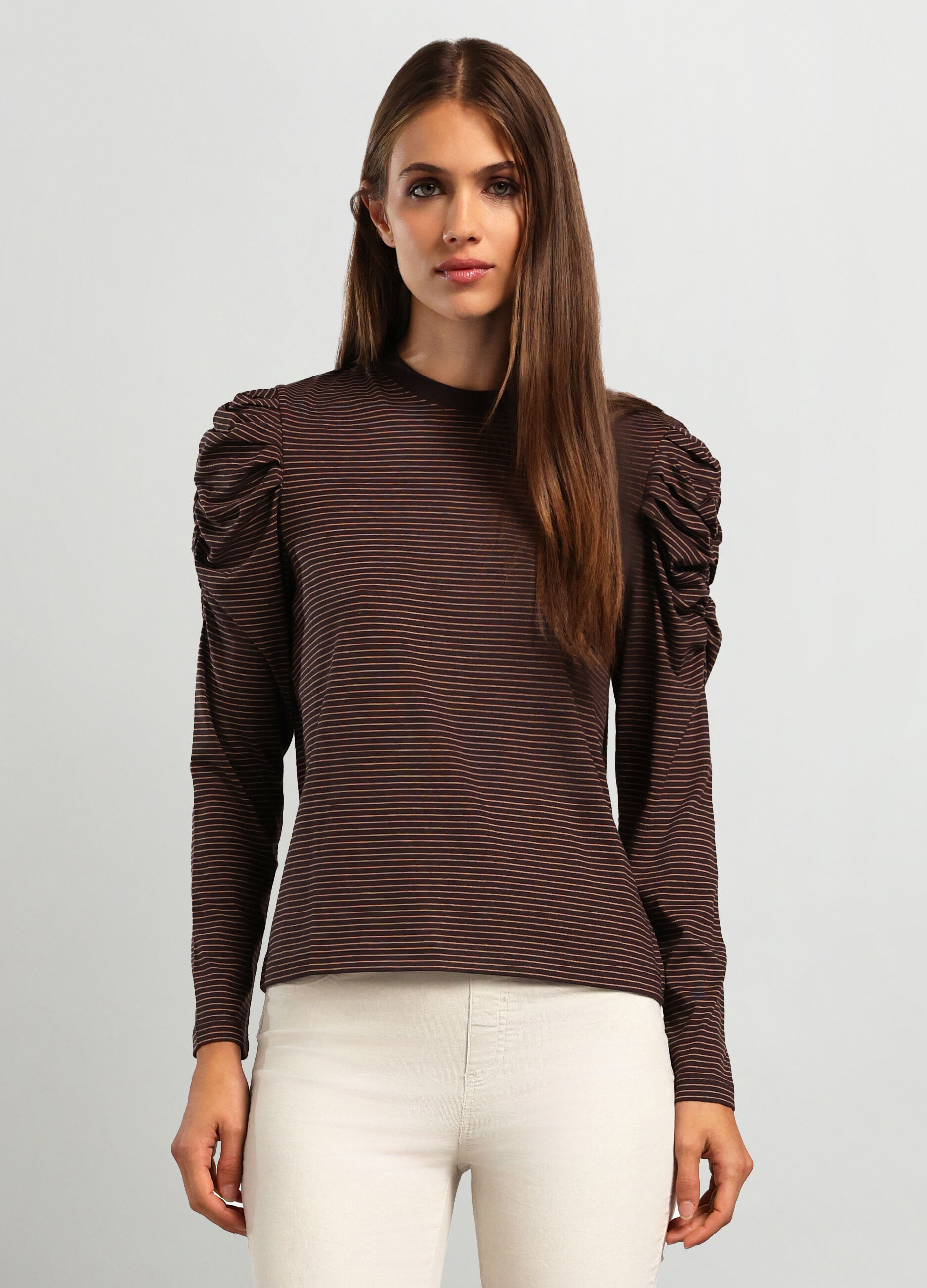 T-shirt a righe misto viscosa donna_0