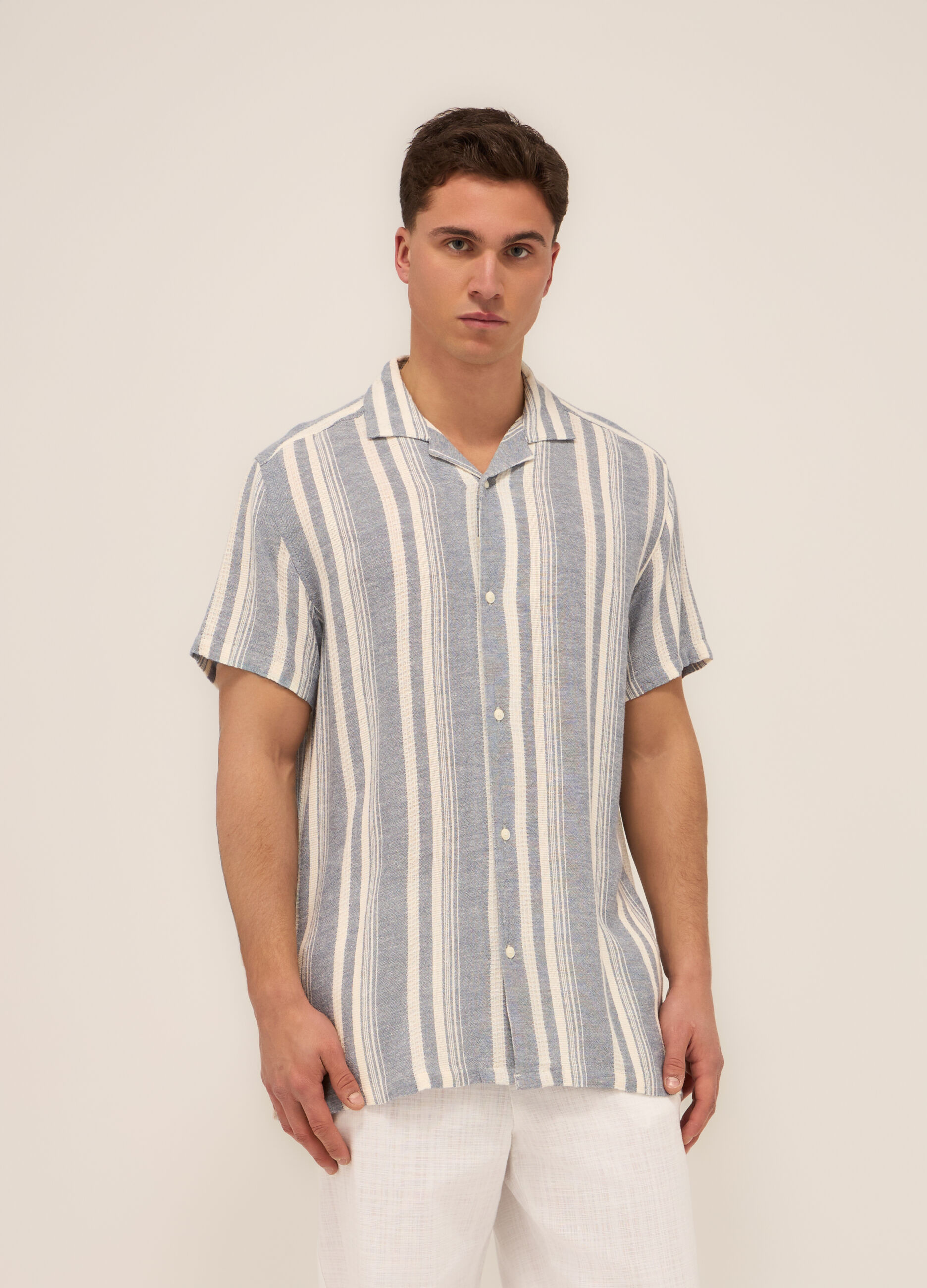 Camicia a maniche corte in misto viscosa uomo