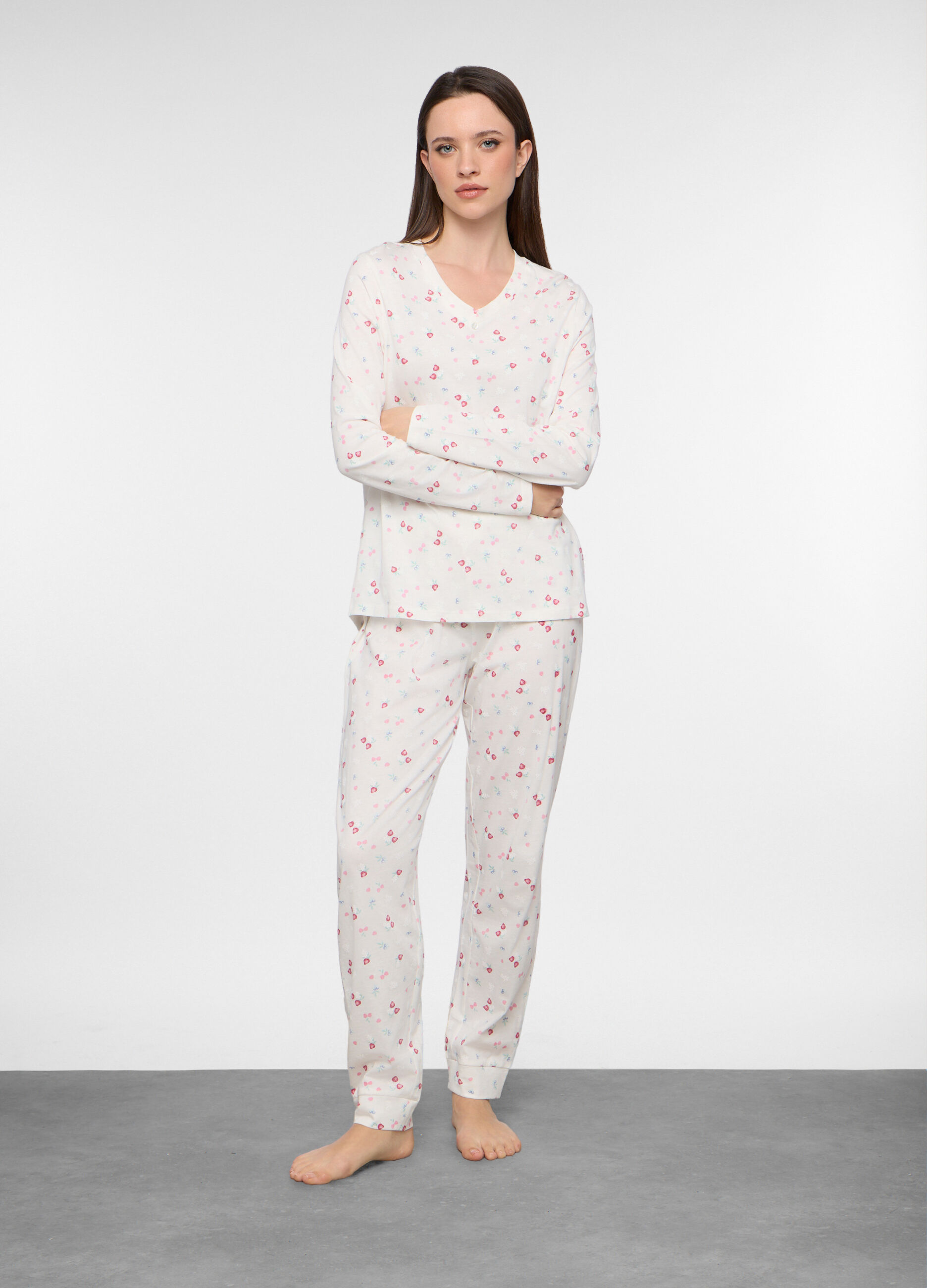 Set pigiama lungo in jersey di cotone misto viscosa donna_0