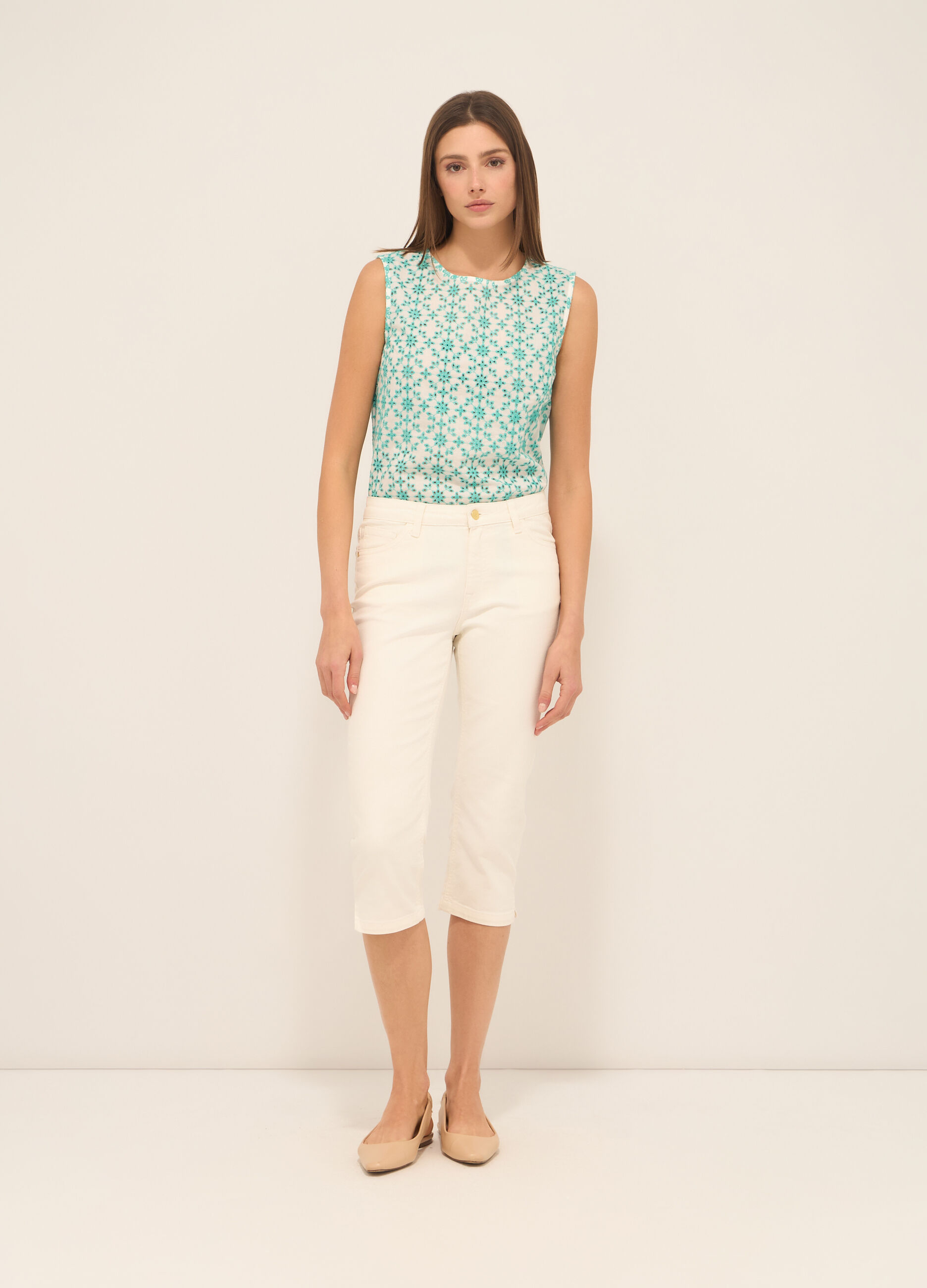 Pantaloni capri in denim di misto cotone donna curvy