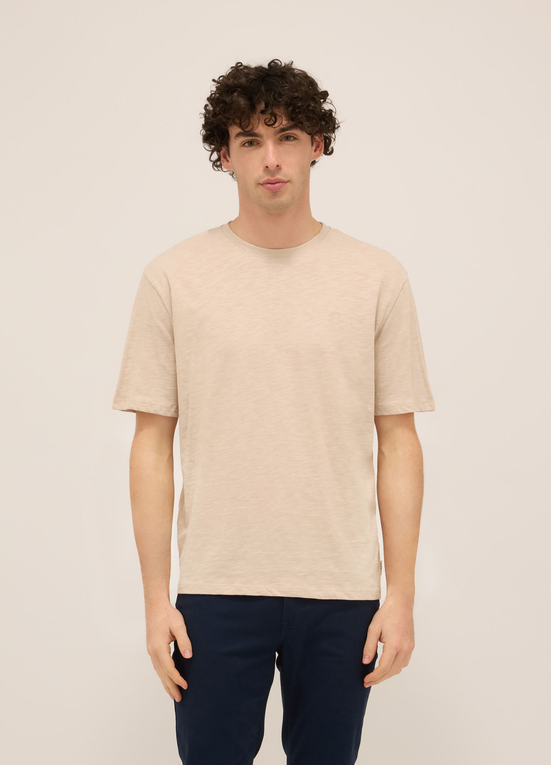 T-shirt girocollo in cotone effetto mélange uomo_0