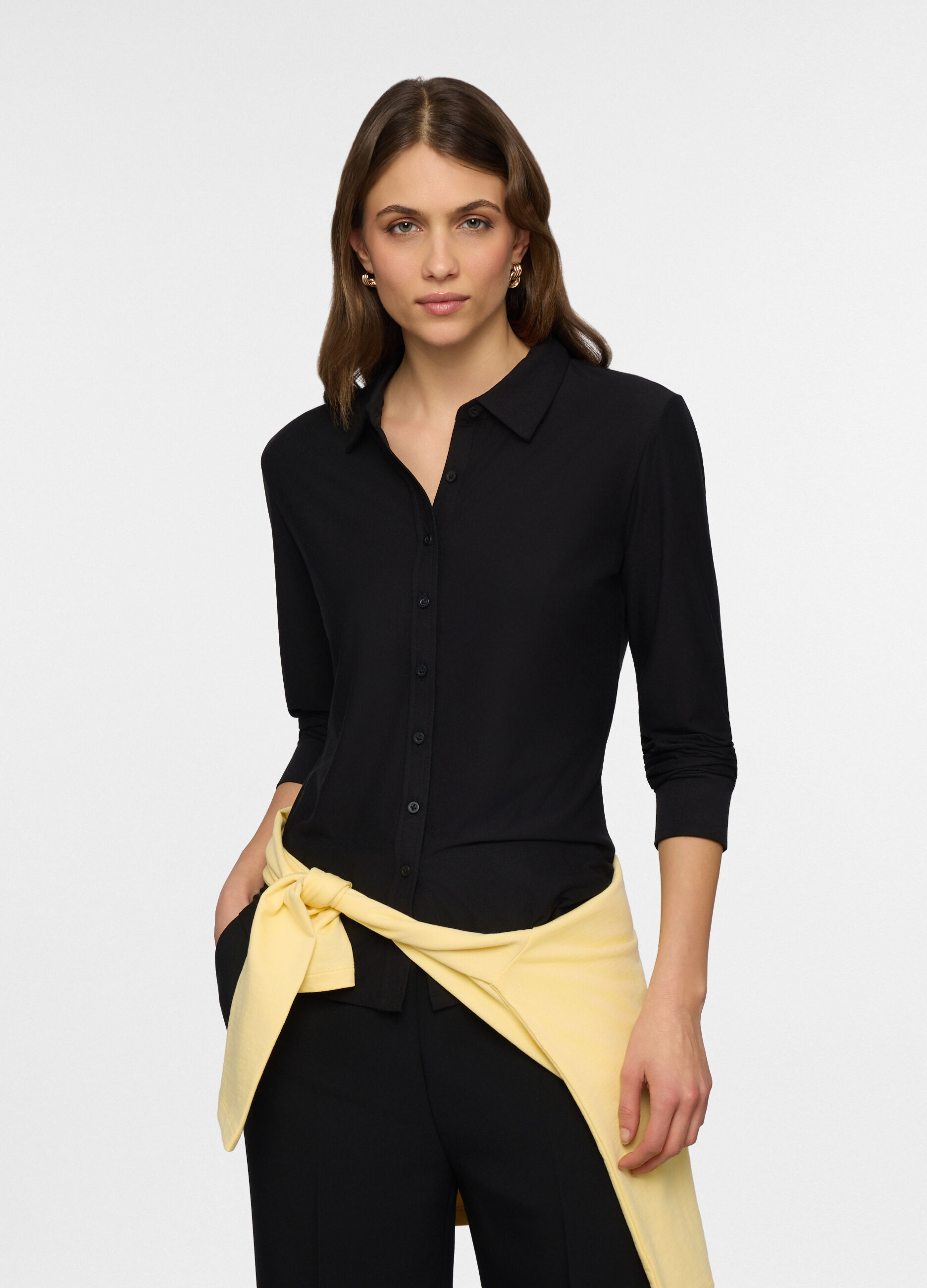 Camicia regular fit con colletto alla francese in jersey stretch donna_0