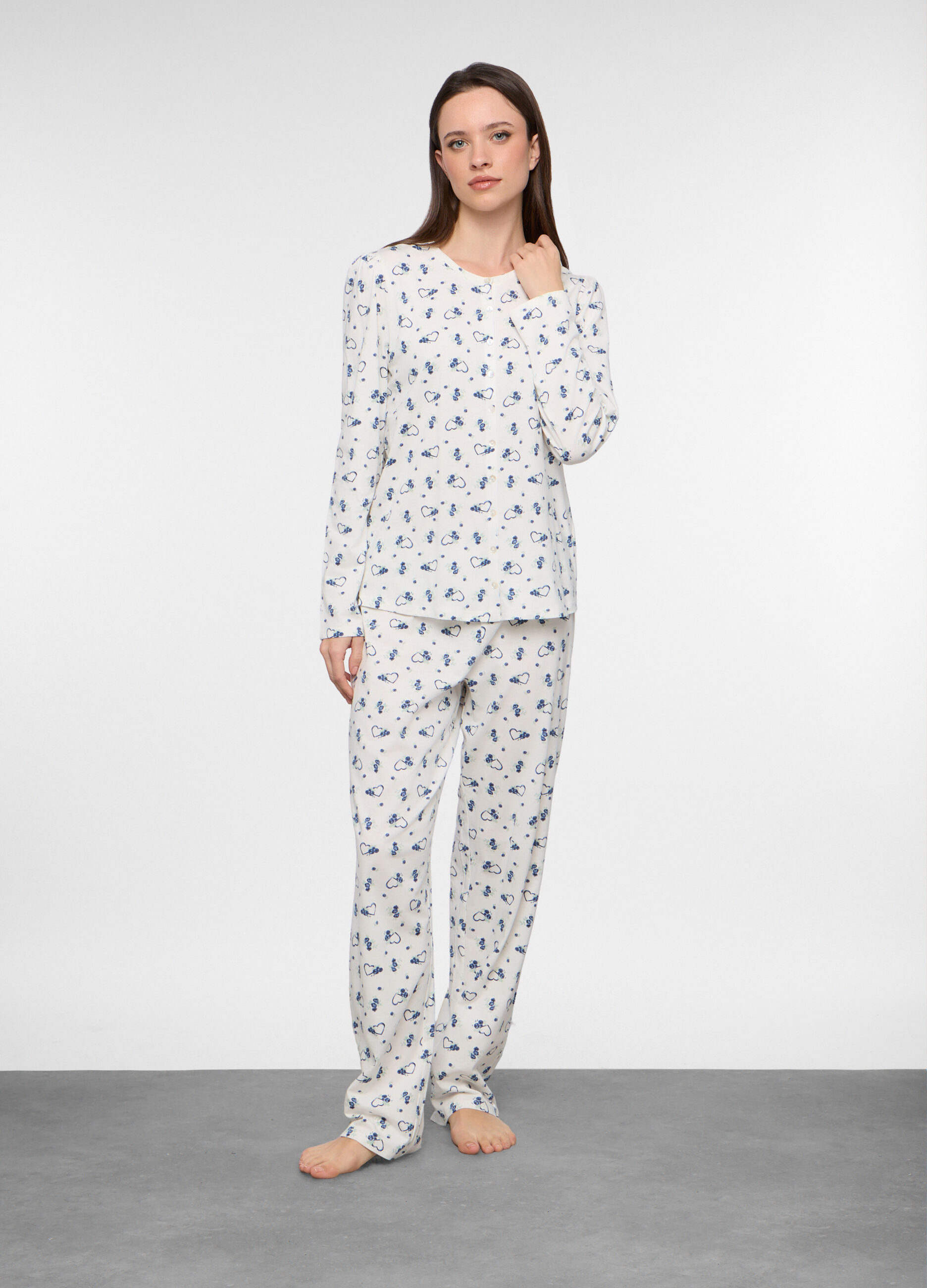 Set pigiama lungo in jersey di puro cotone donna_0