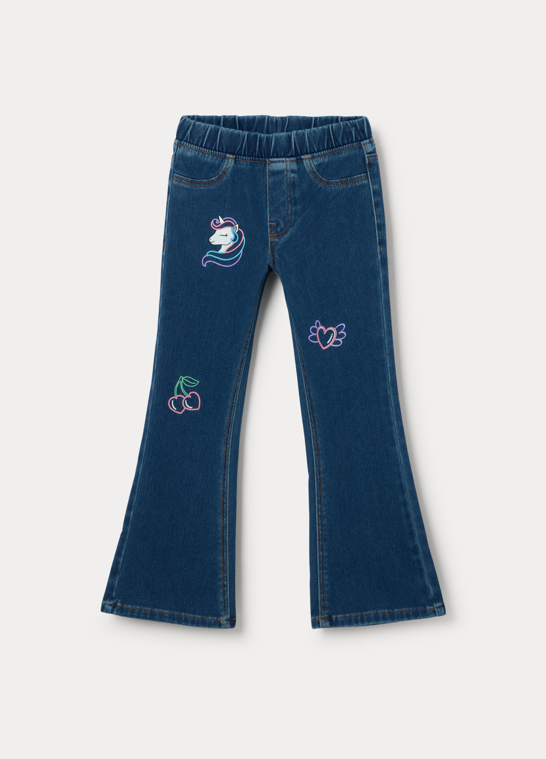 Jeggings flare fit in french terry denim misto cotone bambina_0