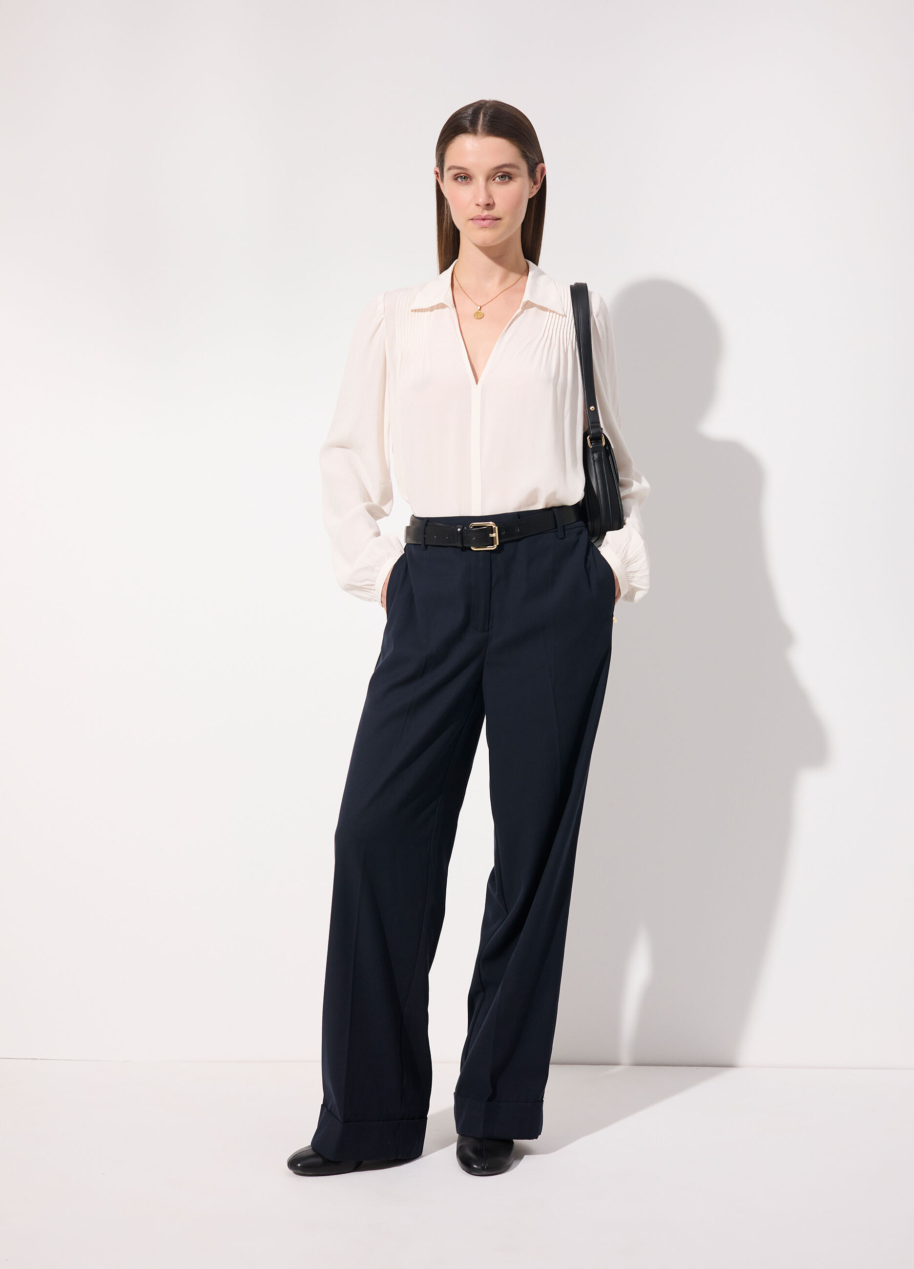 Pantalone palazzo in misto lana e viscosa donna_0