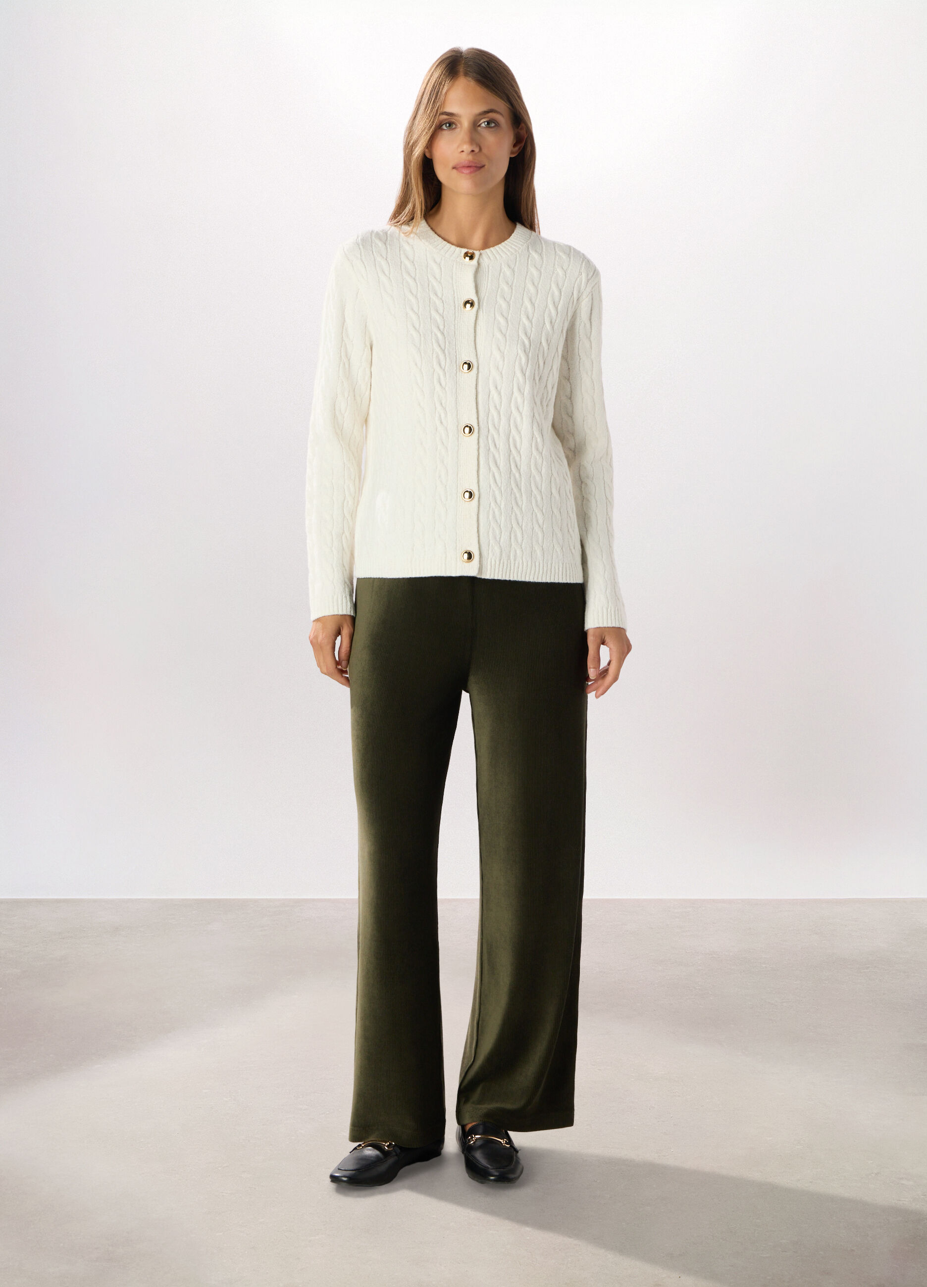 Pantaloni wide leg in costina di velluto donna_0