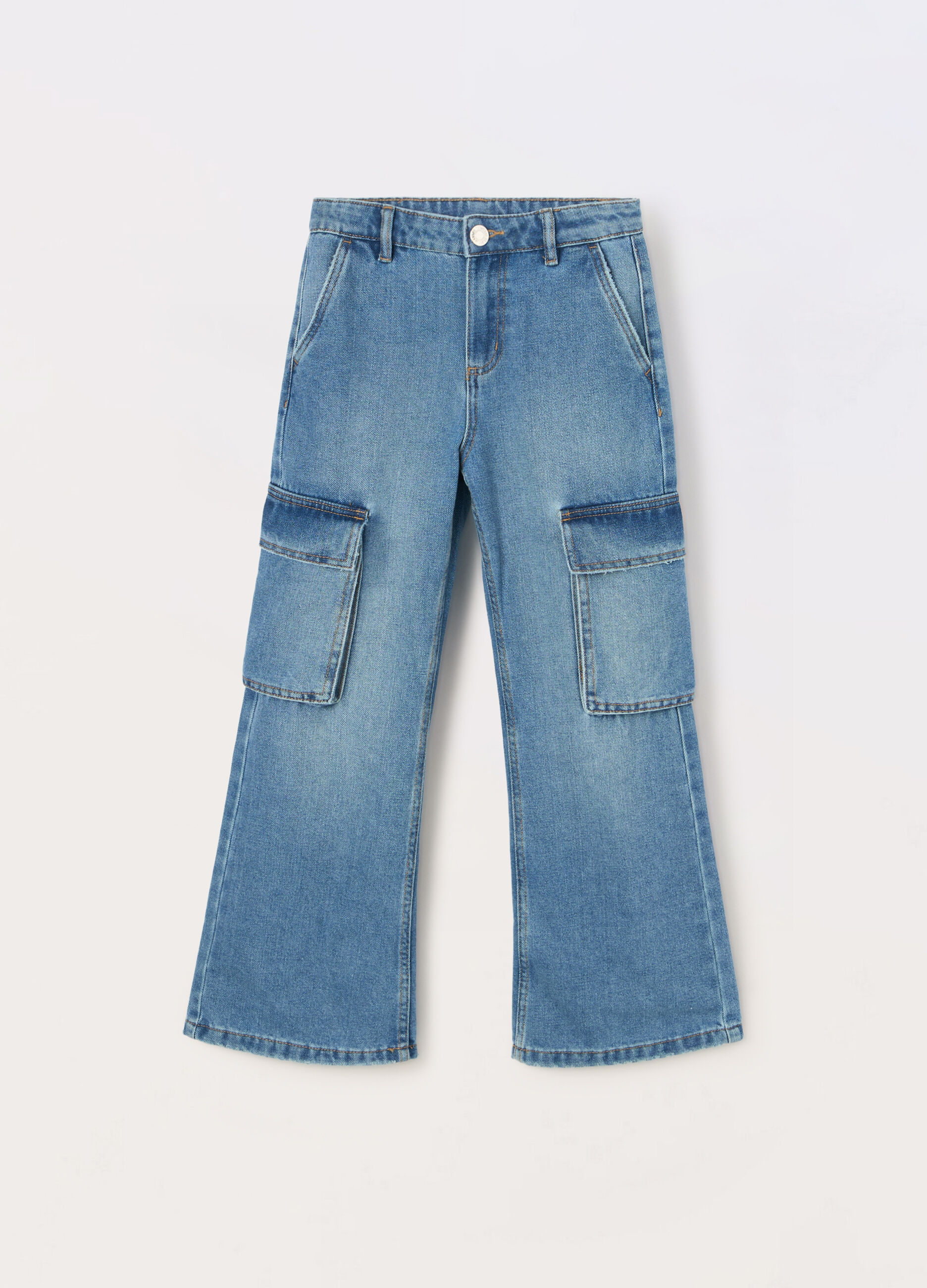 Pantaloni cargo in denim di misto cotone ragazza